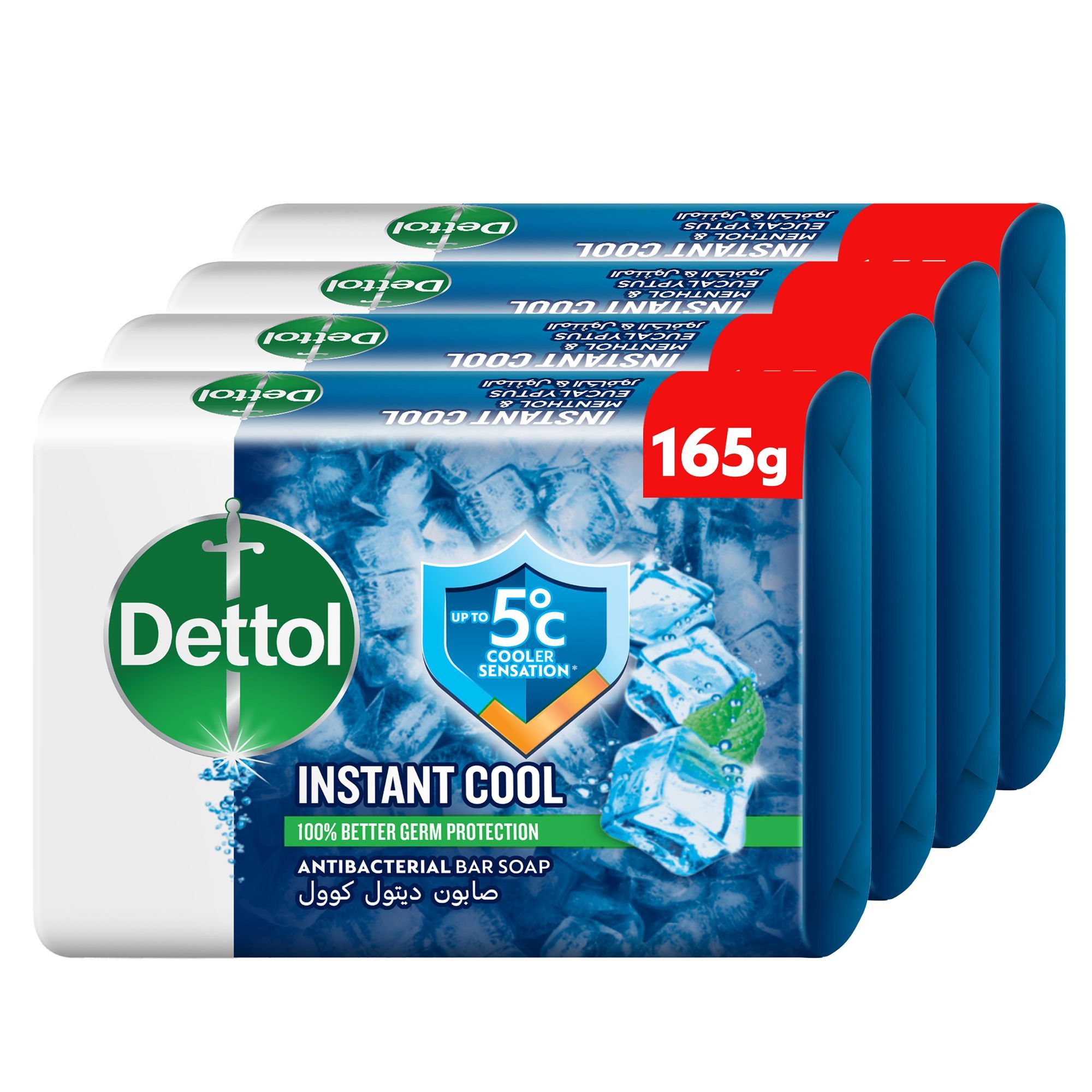 Dettol Cool Menthol & Eucalyptus Scent Bar Soap, 4x165g