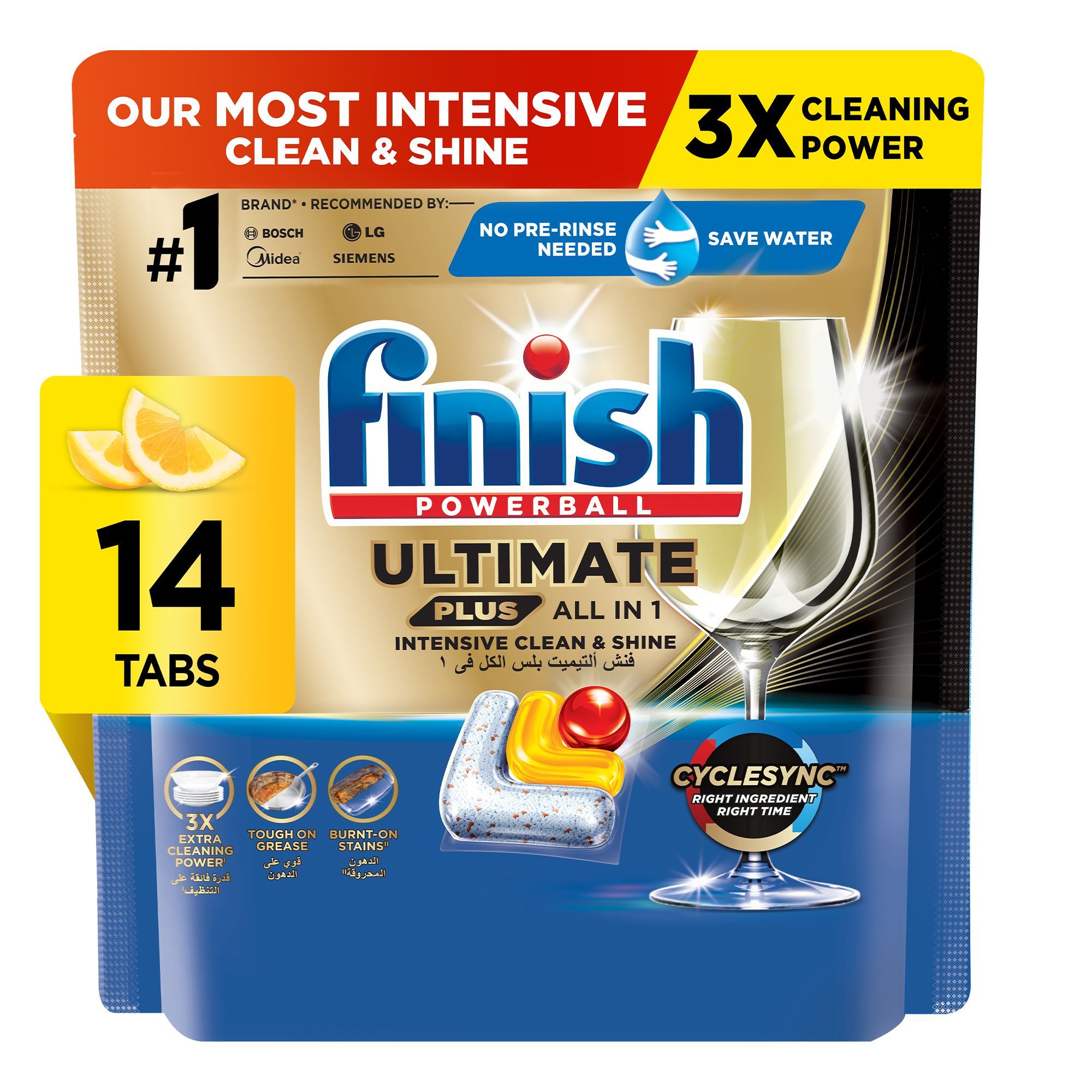 Finish Ultimate Lemon Sparkle Scent Plus Dishwasher Tablets, 14 Tablets