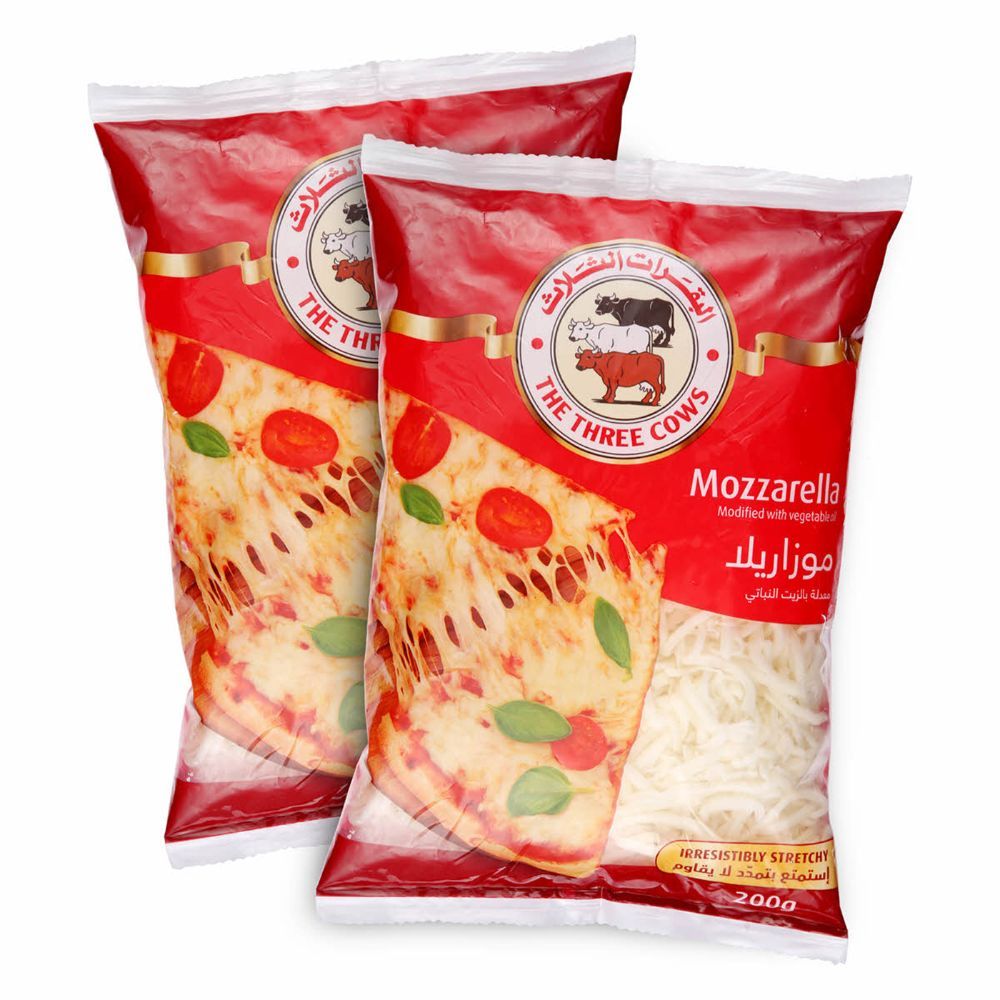 The Three Cows Mozzarella Shredded Cheese, 2x200g