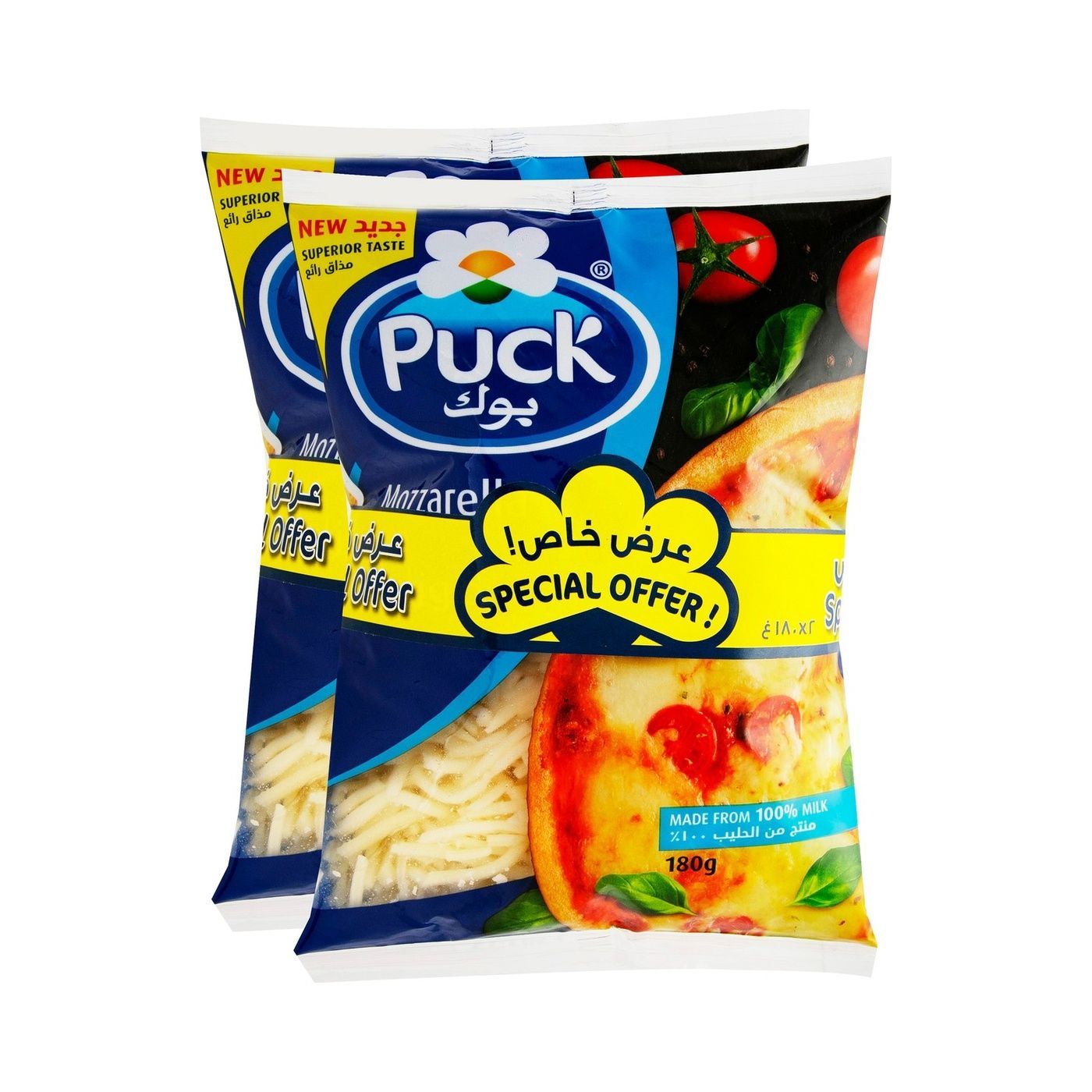 Puck Shredded Mozzarella Cheese 2X180Gm