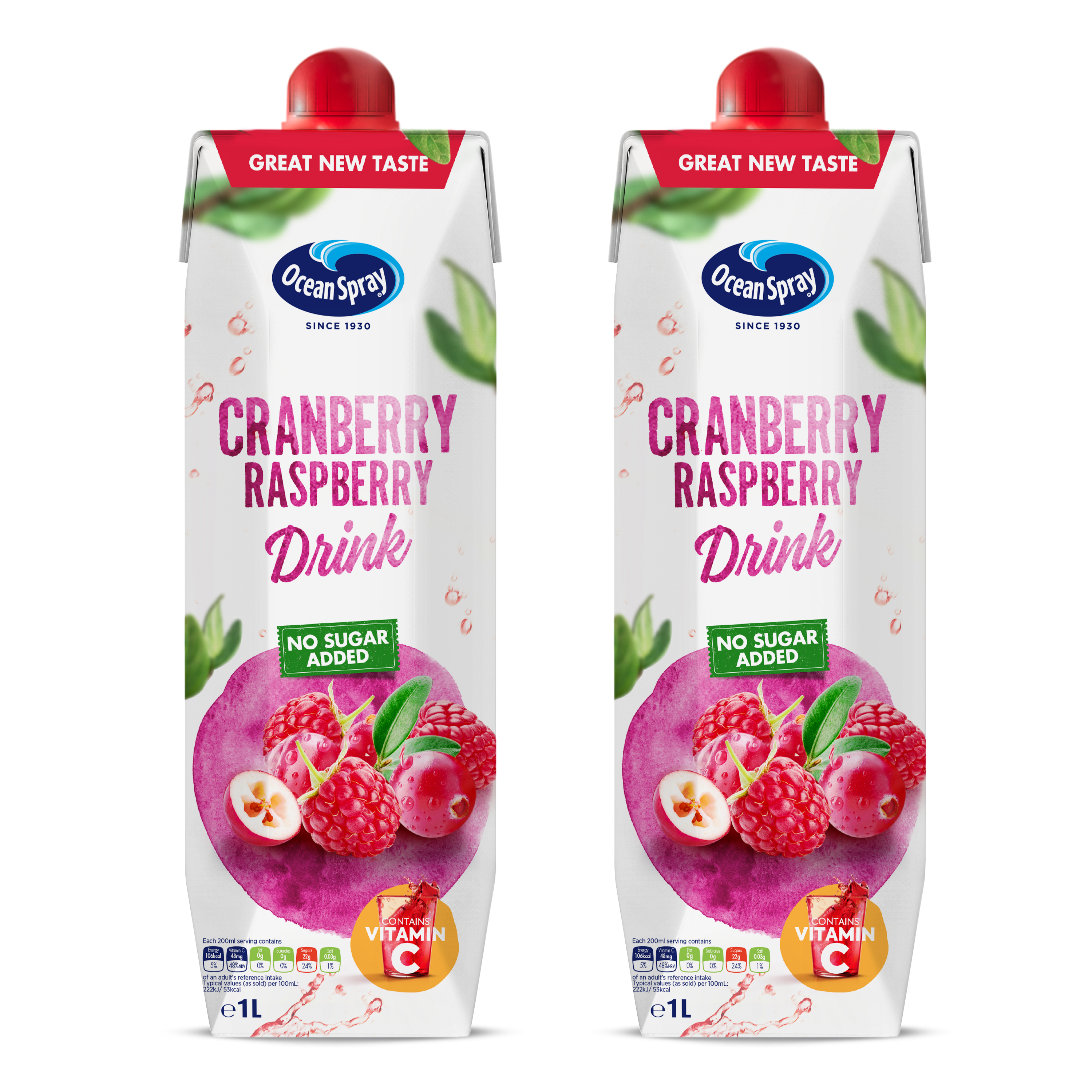 Ocean Spray Cranberry Raspberry Juice No Sugar Added 1 Ltr X 2 Pcs