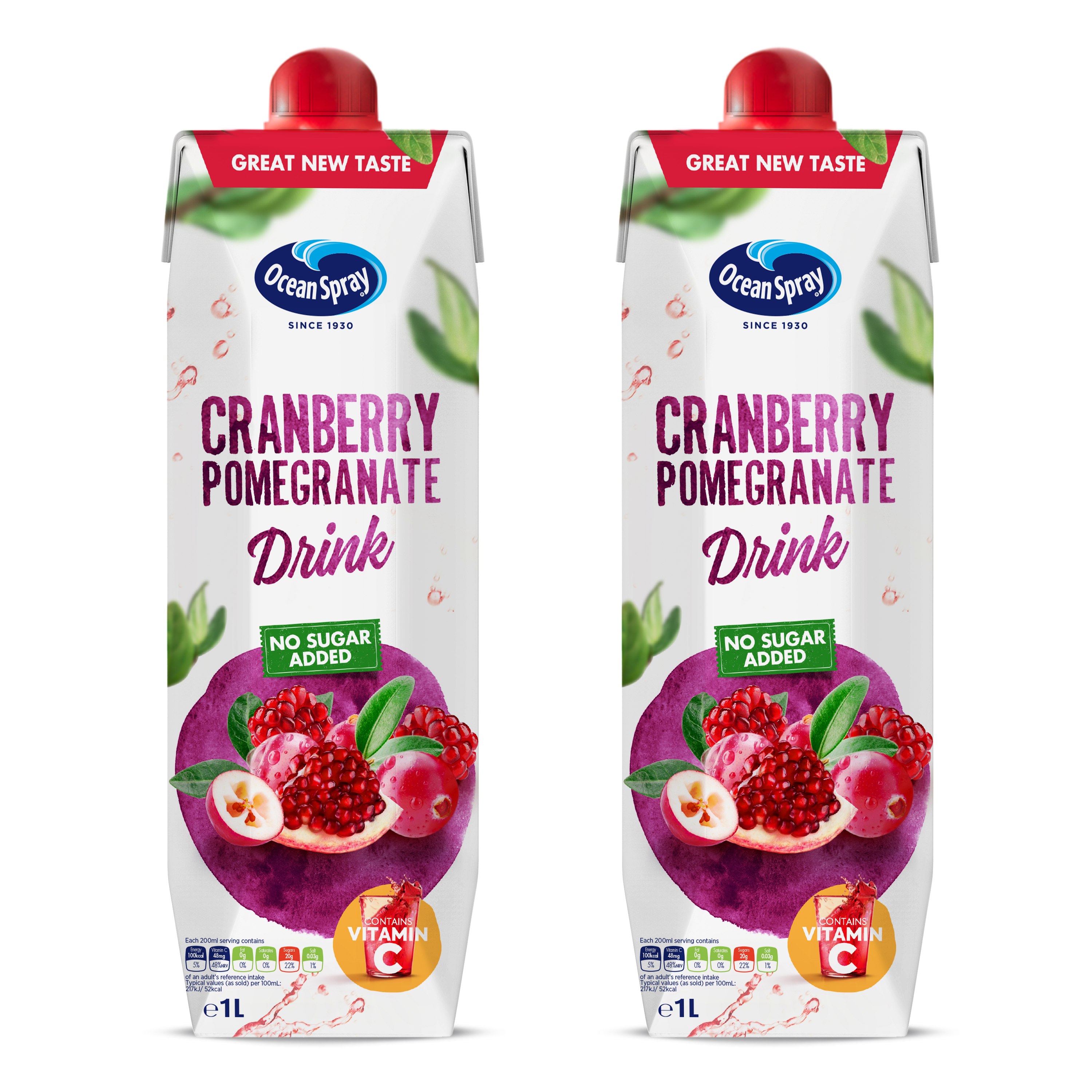 Ocean Spray Cranberry Pomegranate Juice No Sugar Added 1 Ltr X 2 Pcs