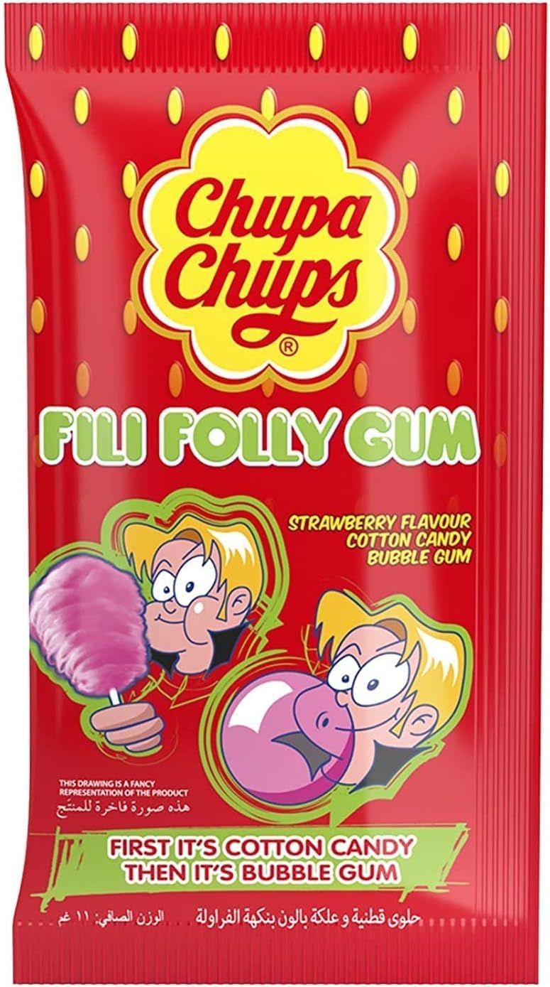 Chupa Chups Fili Foly Cotton Candy Gum Strawberry, 11 g