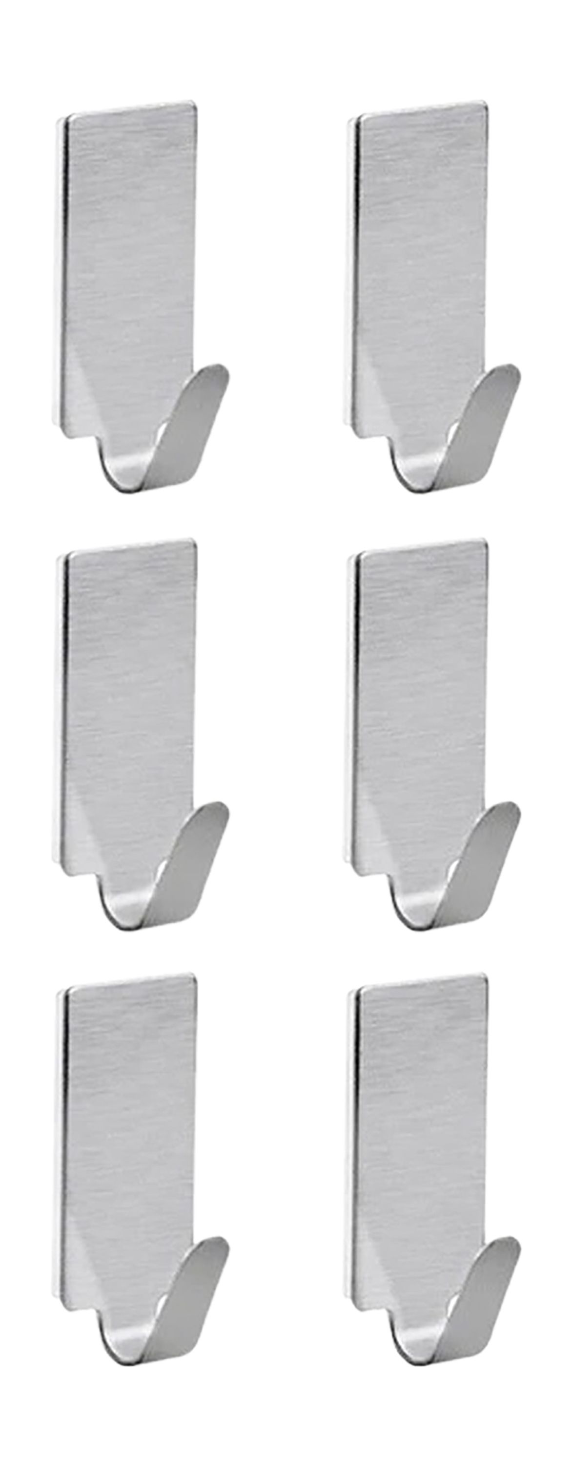 Silver Steel Wall Hooks, 6 Pieces