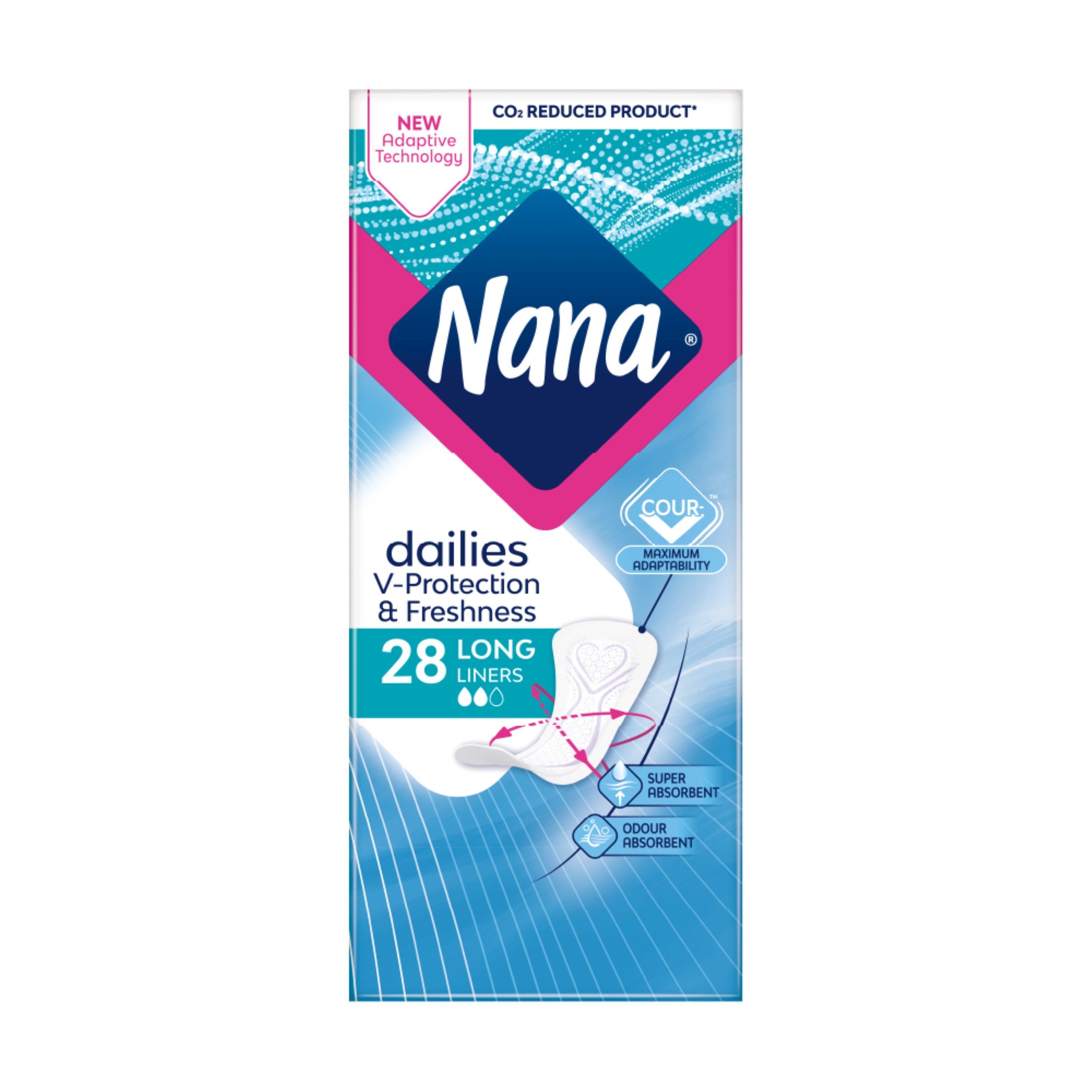 Nana Dailies Fresh & Protect Long & Thin Pantyliners, 28 Pieces