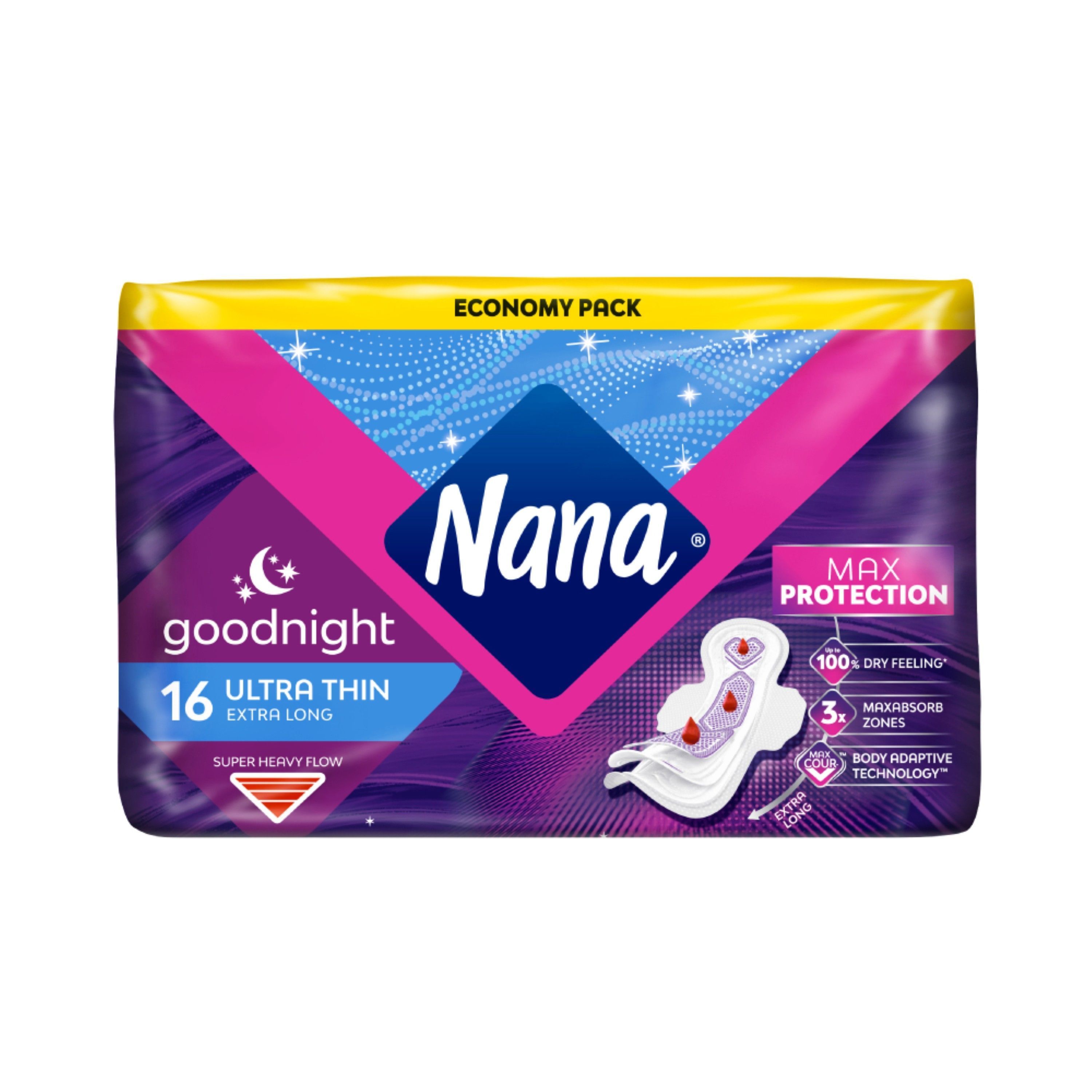 Nana Goodnight Extra Long Ultra Thin Pads with Wings for Super Heavy Flow, 16 Pieces