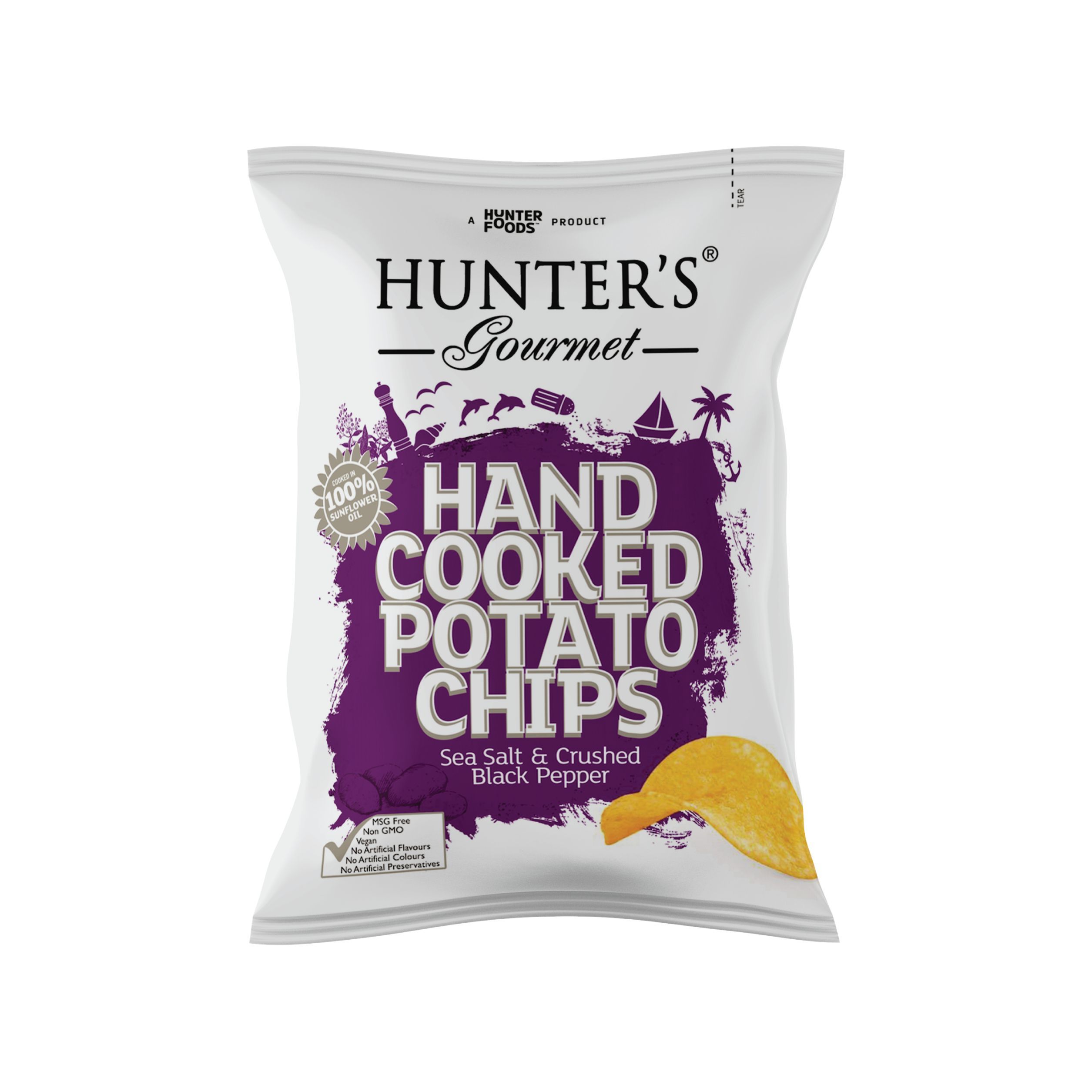 Hunter's Gourmet Sea Salt & Crushed Black Peppers Hand Cooked Potato Chips, 125g