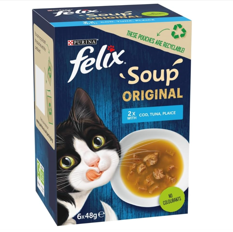 Felix Soup Fish Selection Cod, Tuna & Plaice Wet Cat Food, 6x48g