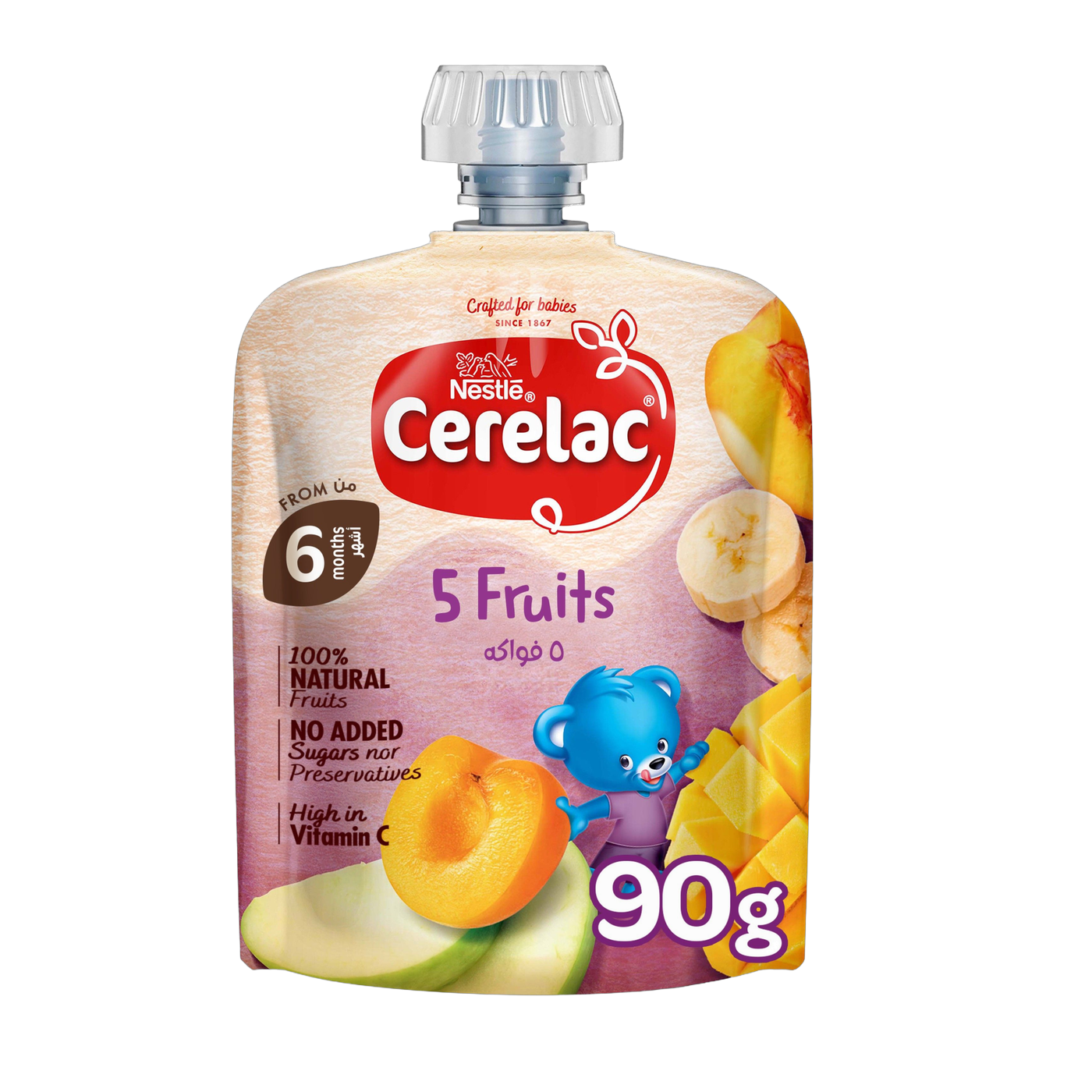 Cerelac Fruits Puree 5 Fruits Pouch , 90g
