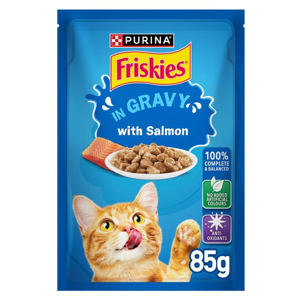 Purina Friskies Salmon Chunks In Gravy Wet Cat Food Pouch, 85g