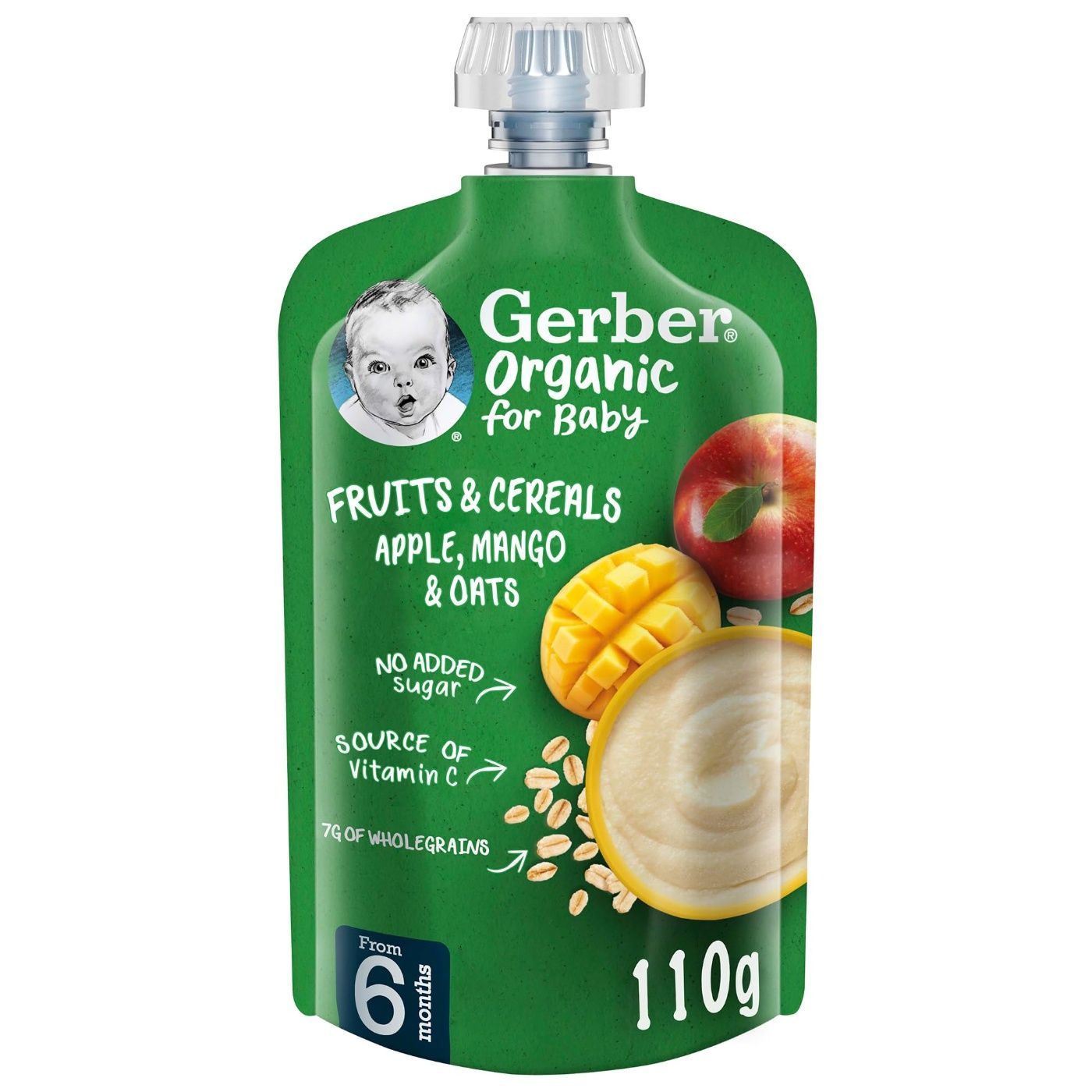 Gerber Organic for Baby Fruits & Cereals - Apple, Mango & Oats 110 g