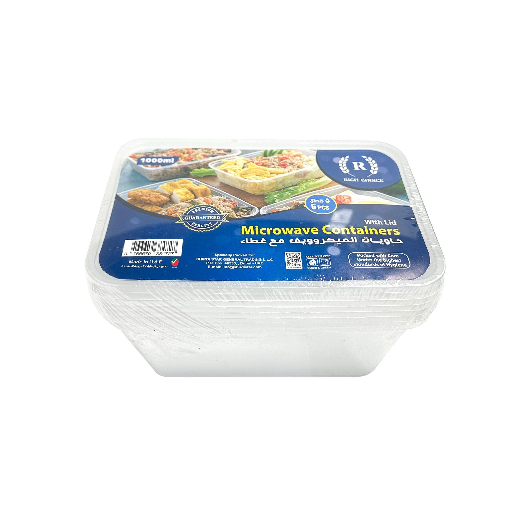 Rich Choice Microwave Container Rectagular, 1000ml, 5 Pieces