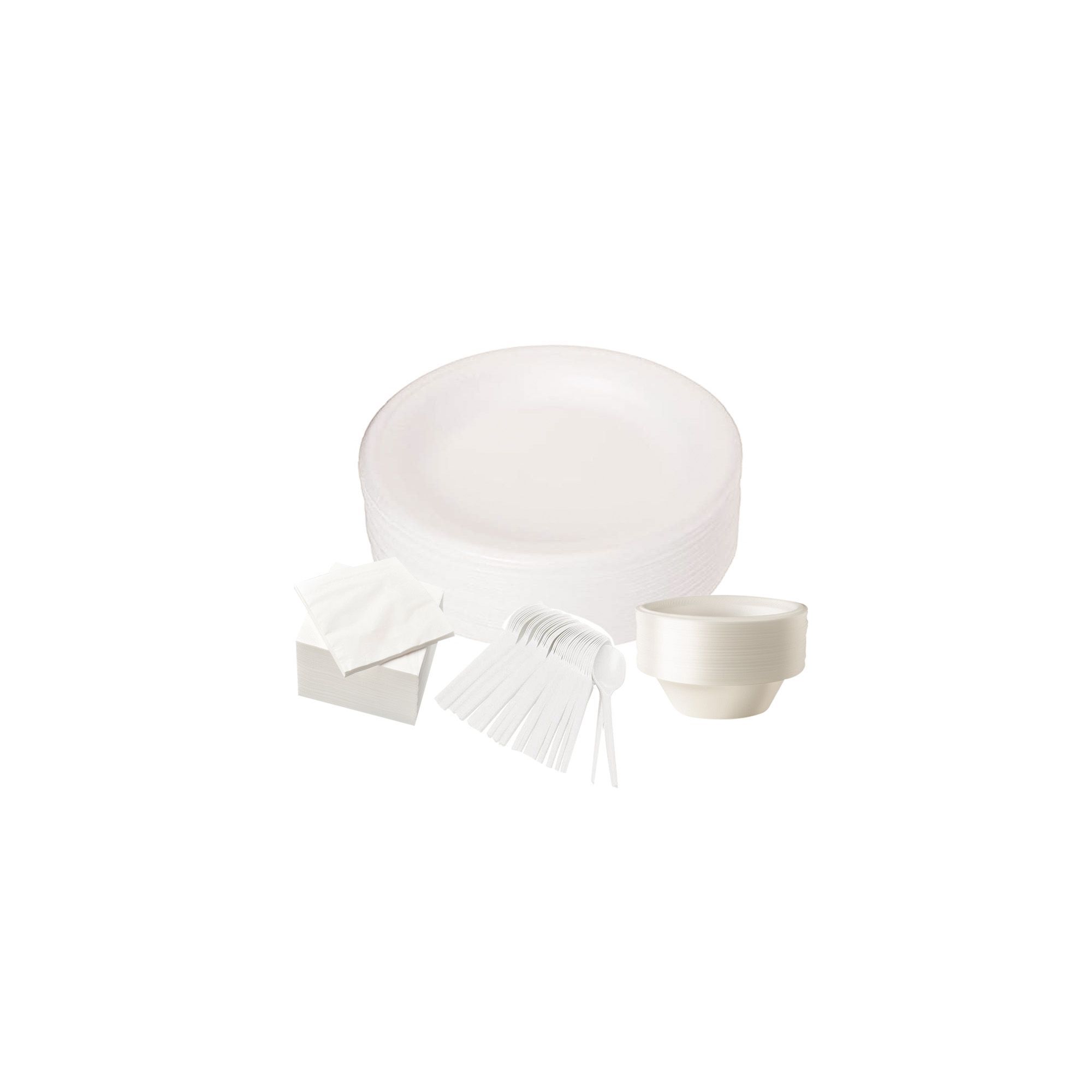 Rich Choice Promo Pack - Foam Plates, 10 Pieces + Plastic Spoon, 50 Pieces + Paper Napkin + Foam Bowl, 10 Pieces