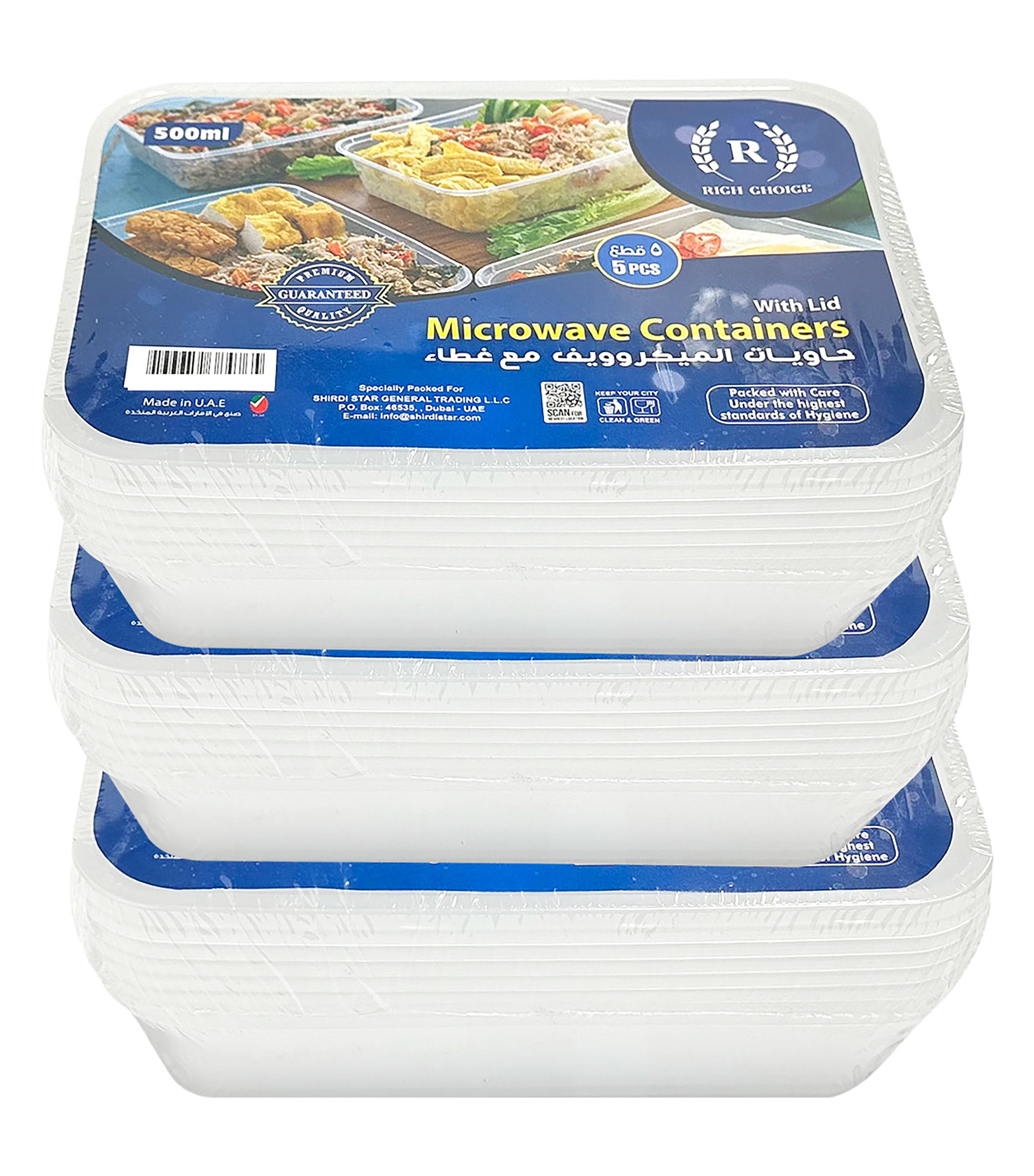 Rich Choice Clear Rectangular 500ml Microwave Plastic Containers with Lids, 15 Pieces