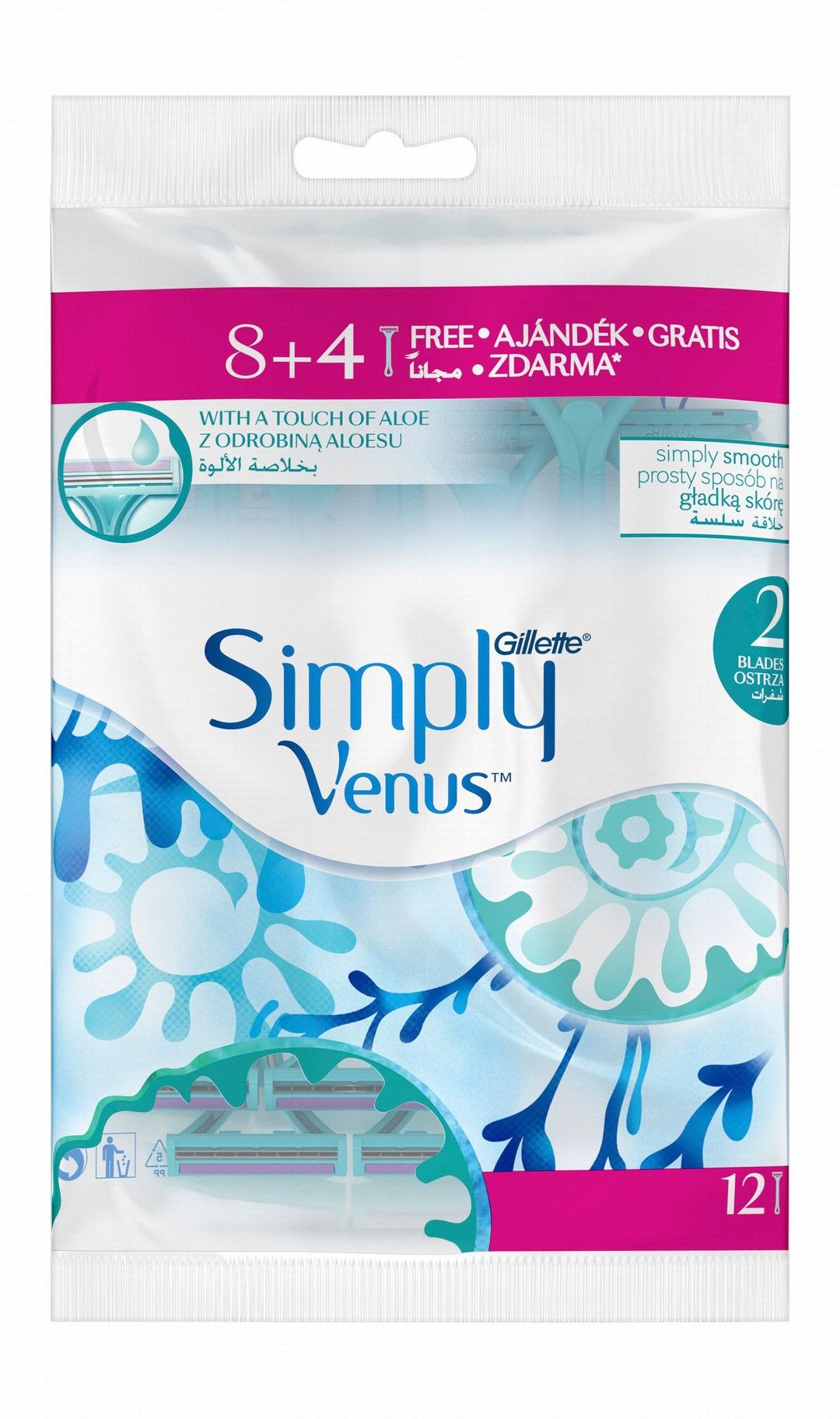 Gillette Simply Venus 2 Blade Razors, 12 Pieces