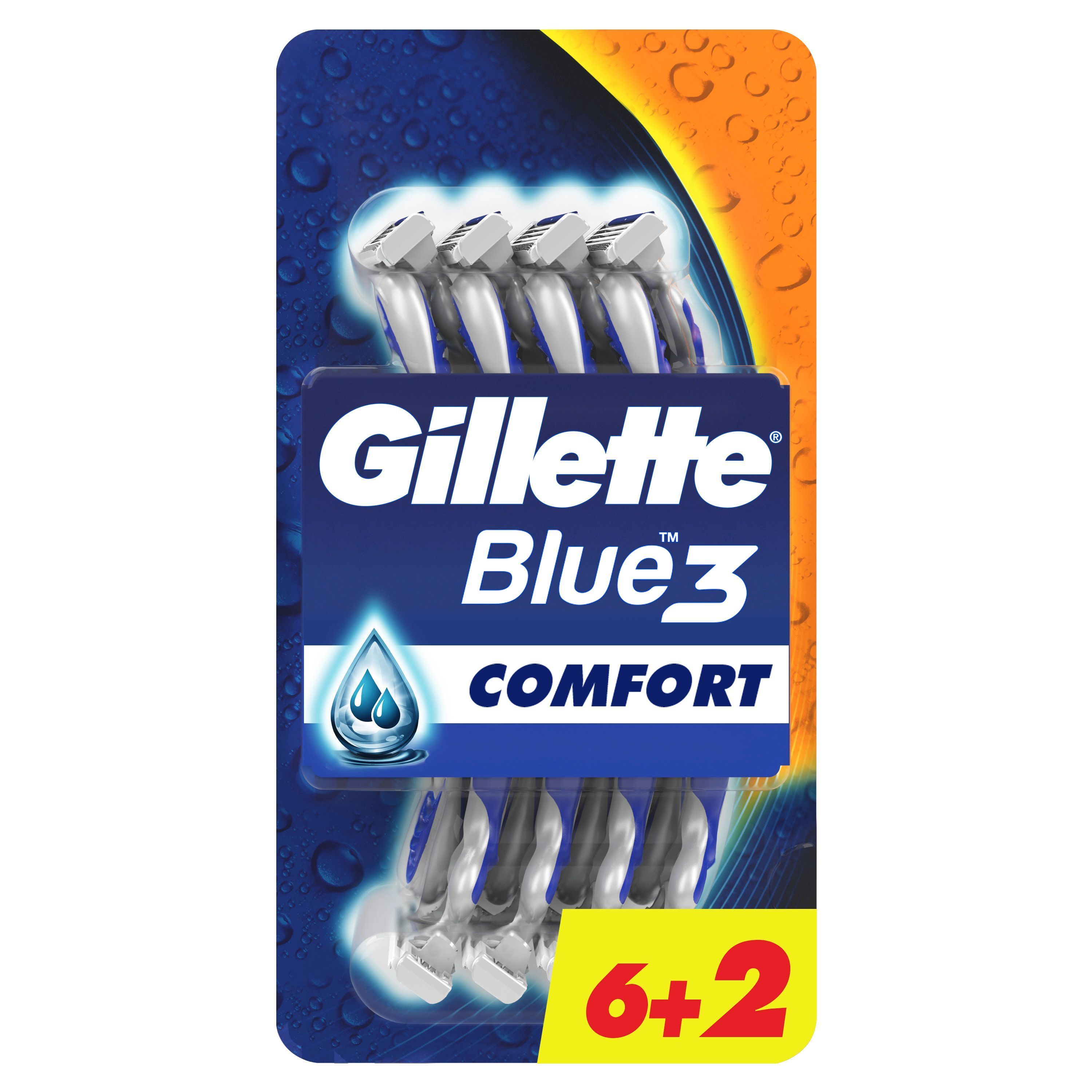 Gillette Blue Comfort 3 Blade Shaving Razors with Comfort Gel, 8 Pieces