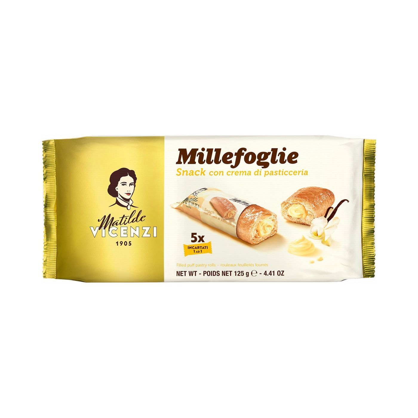 Vicenzi Millefoglie Cream Filled Puff Pastry Rolls, 125g