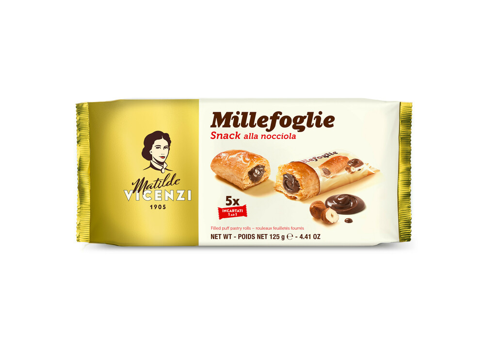 Vicenzi Millefoglie Hazelnut Cream Filled Puff Pastry Rolls, 125g