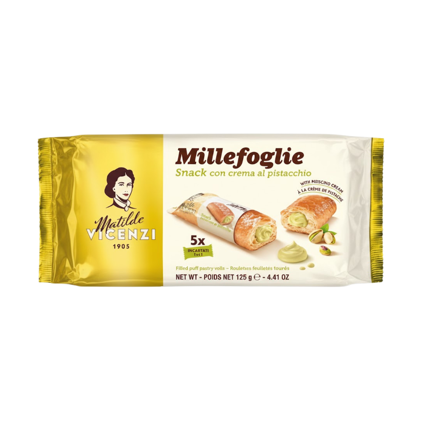 Matilde Vicenzi Millefoglie Pistachio Cream Puff Pastry Roll, 125g