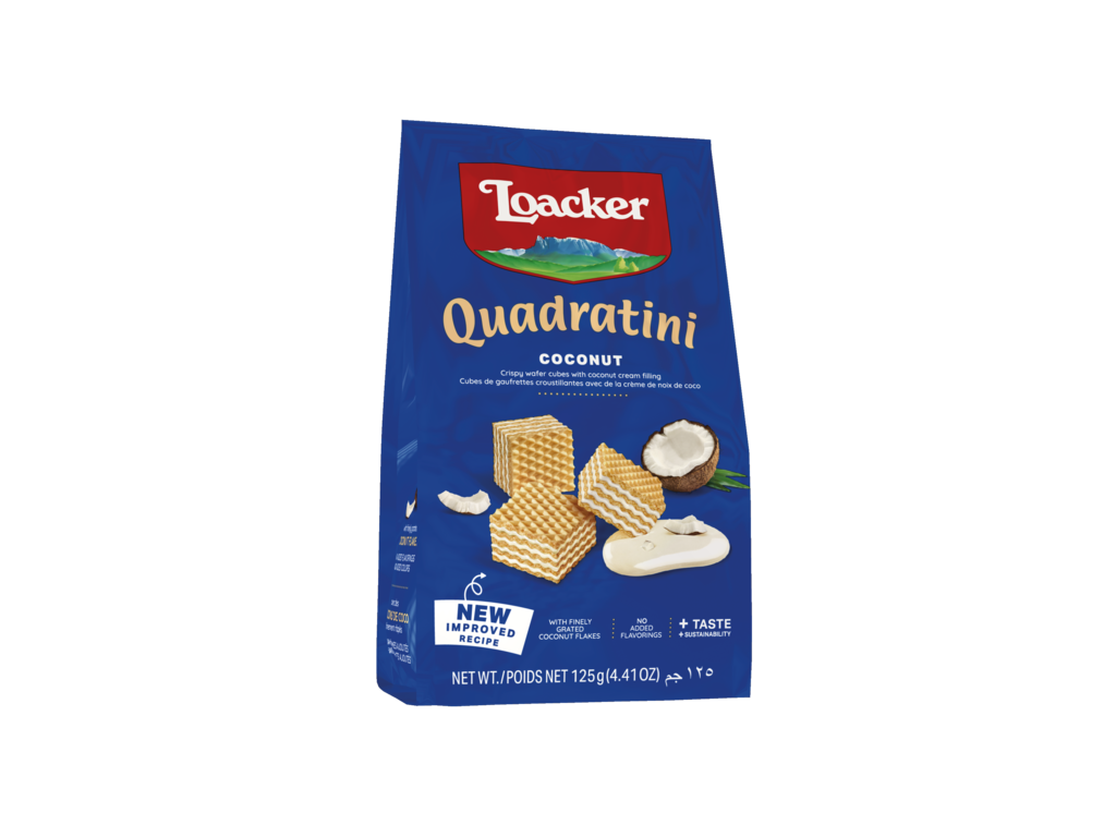 Loacker Quadratini Wafer Cubes Filled with Coconut Cream, 125g