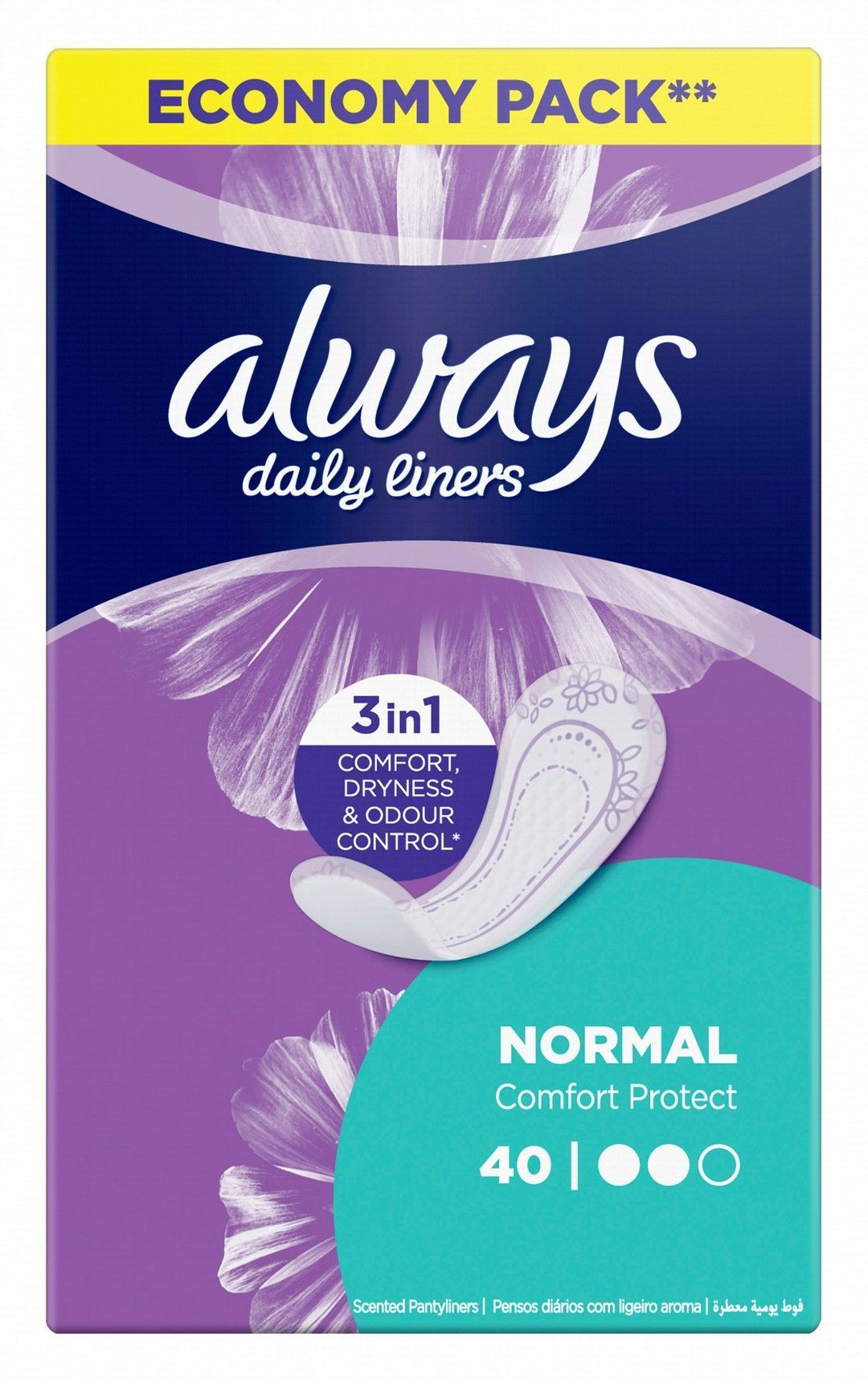 Always Comfort Protect Daily Normal Pantyliners, 40 Pieces