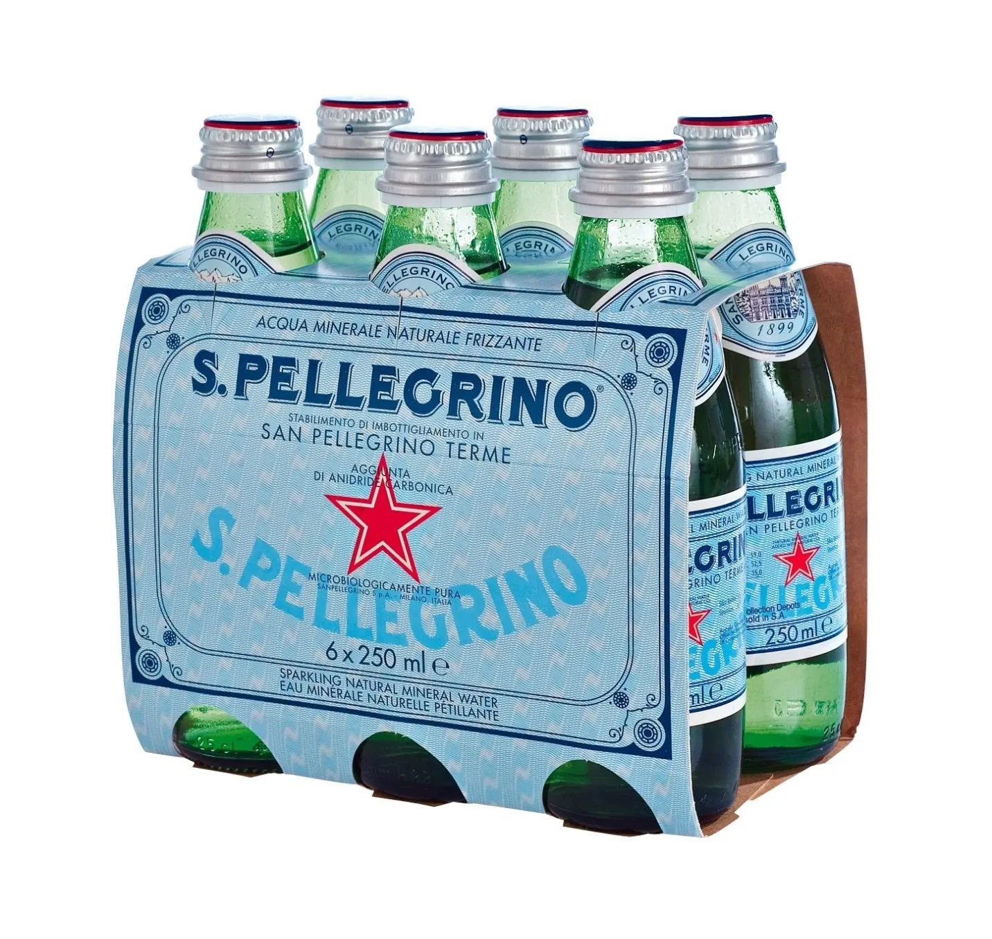 San Pellegrino Sparkling Water Glass Bottle, 6x250ml