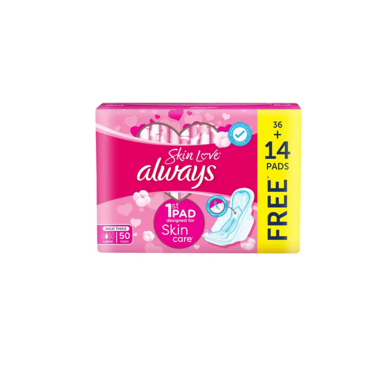 Always Skin Love Maxi Thick Pads, 50 Count