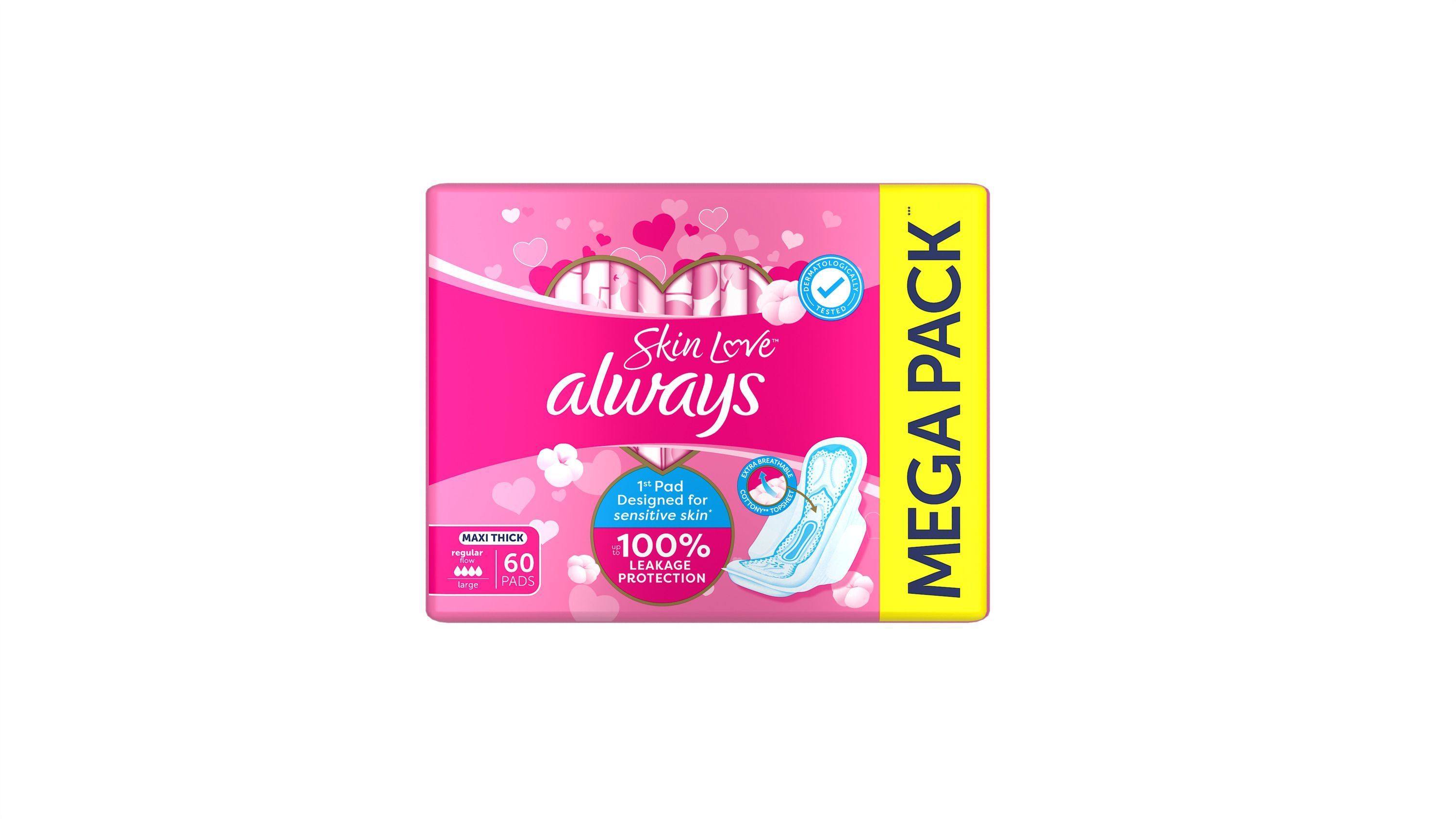 Always Skin Love Maxi Thick Large with Lavender Oil Sanitary Pads with wings , 60 Pads