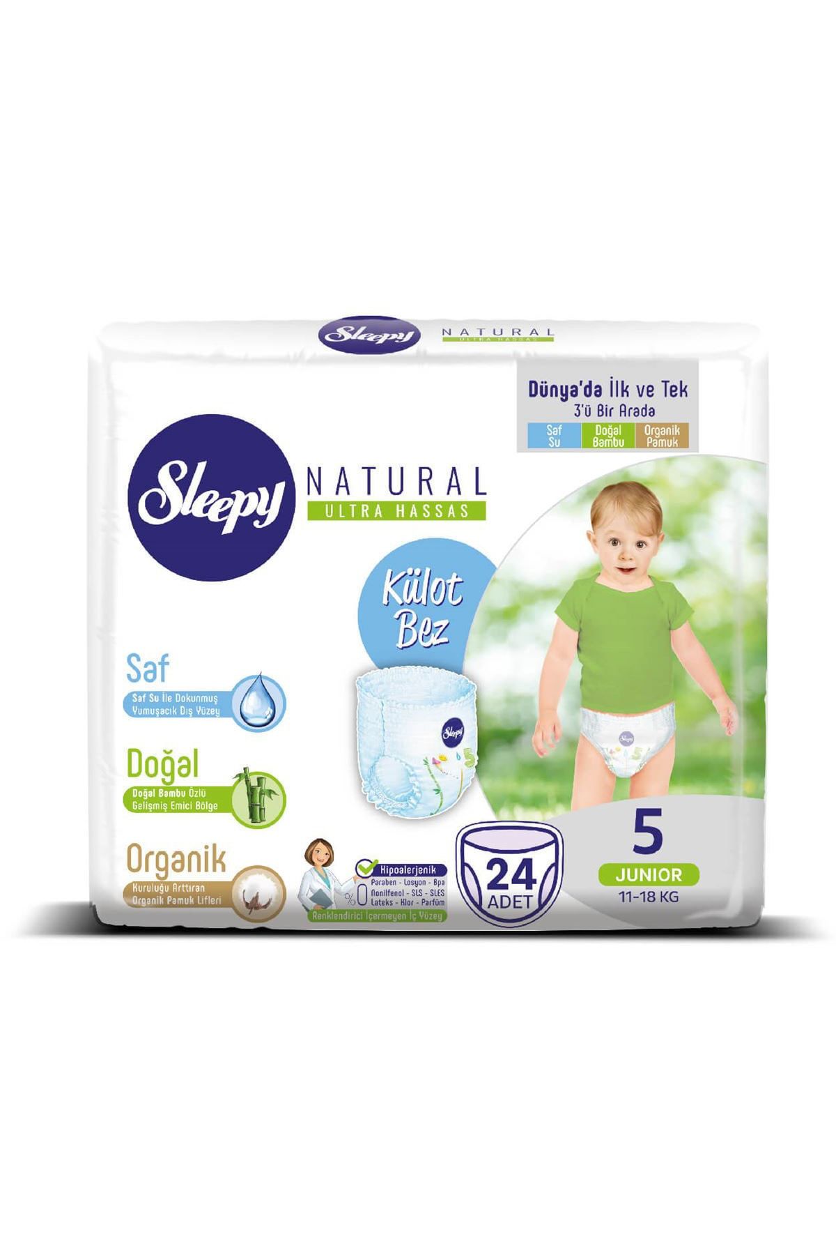 Sleepy Natural Pant Junior Pack Diapers, Size 5, 24 Pieces