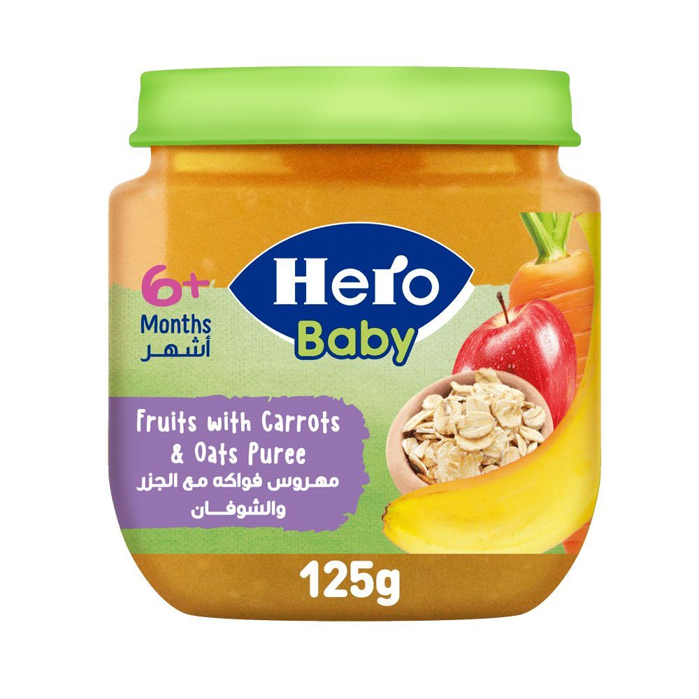 Hero Baby Fruits with Carrots & Oats Puree, 6+ Months, 125g