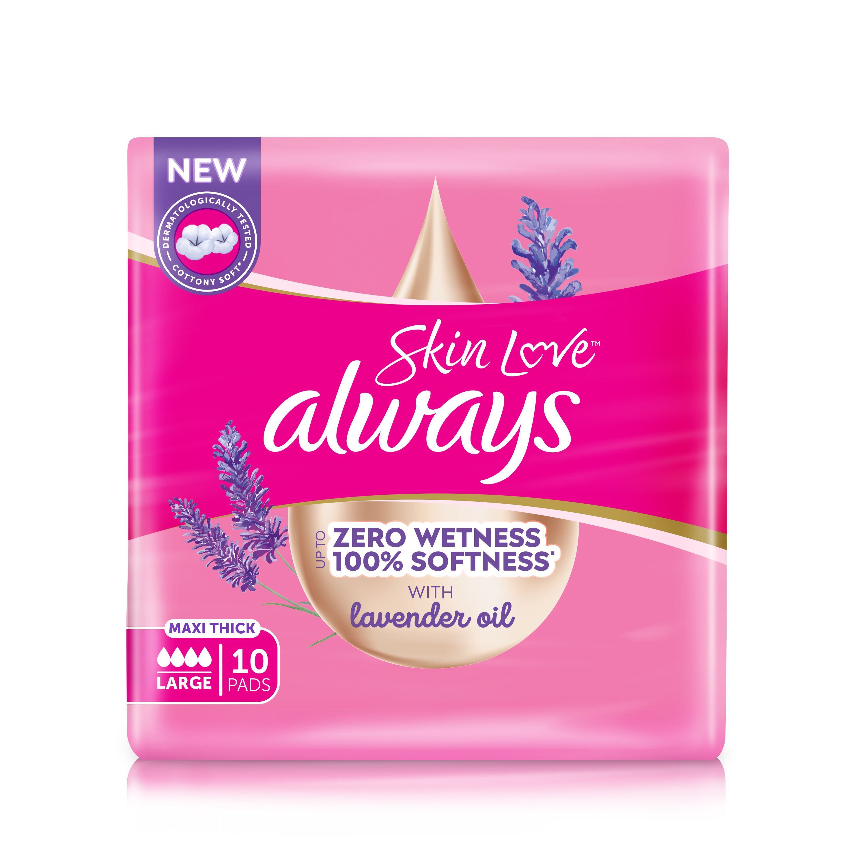 Always Skin Love Large Maxi Thick Pads with Wings, 10 Pieces