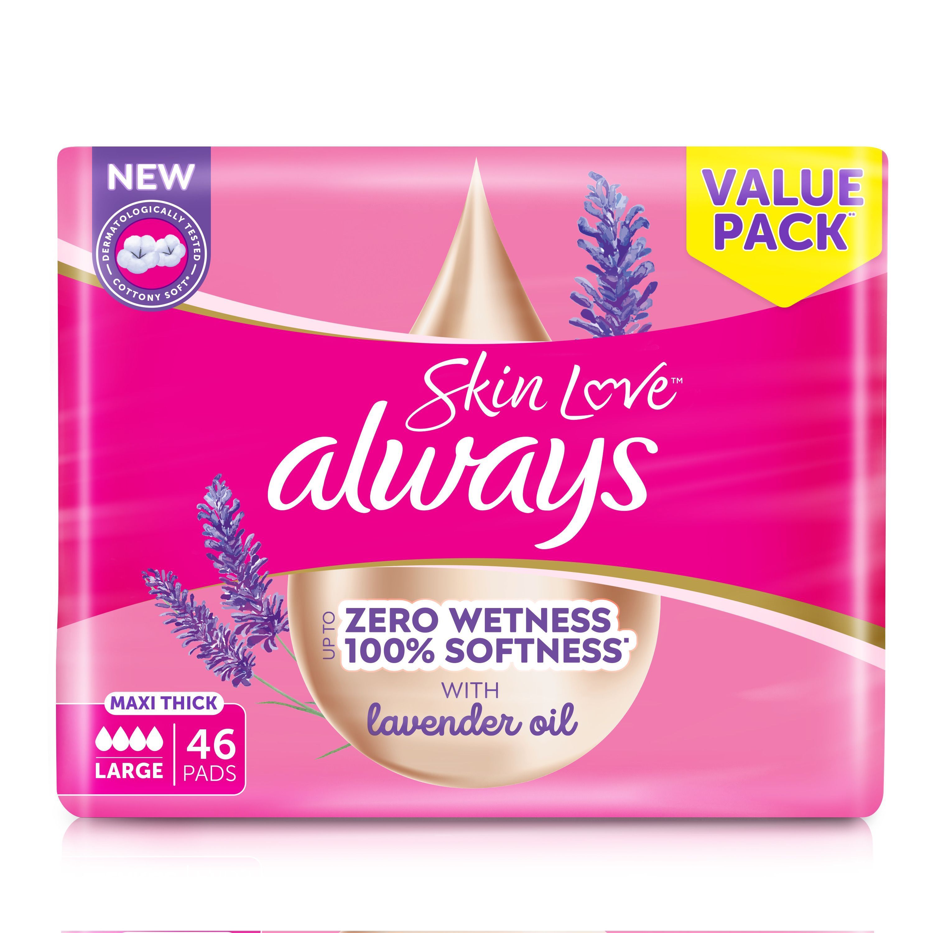 Always Skin Love Maxi Thick Pads with Wings, 46 Pads