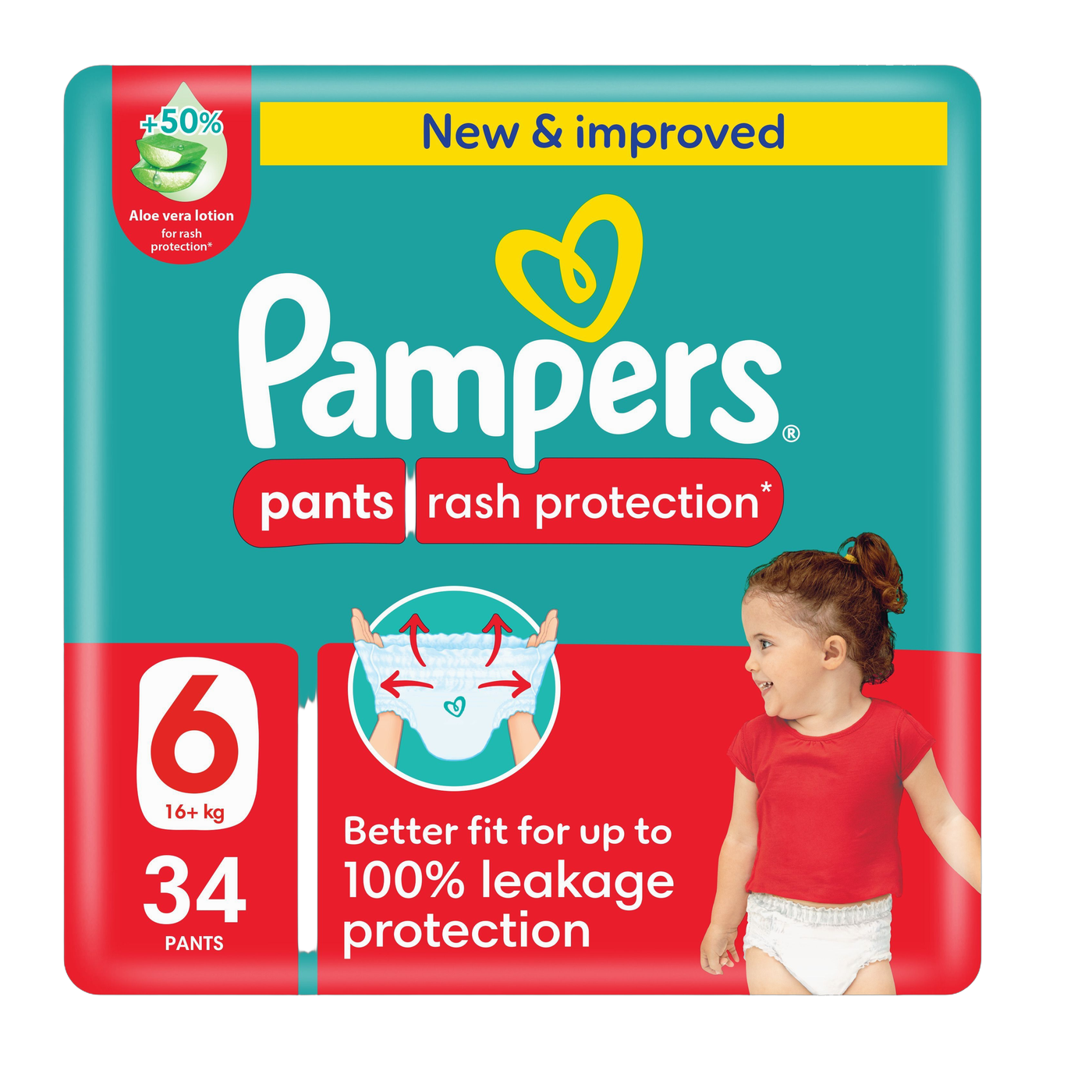Pampers Rash Protection Pants Diapers, Size 6, 16+kg, 34 Pieces