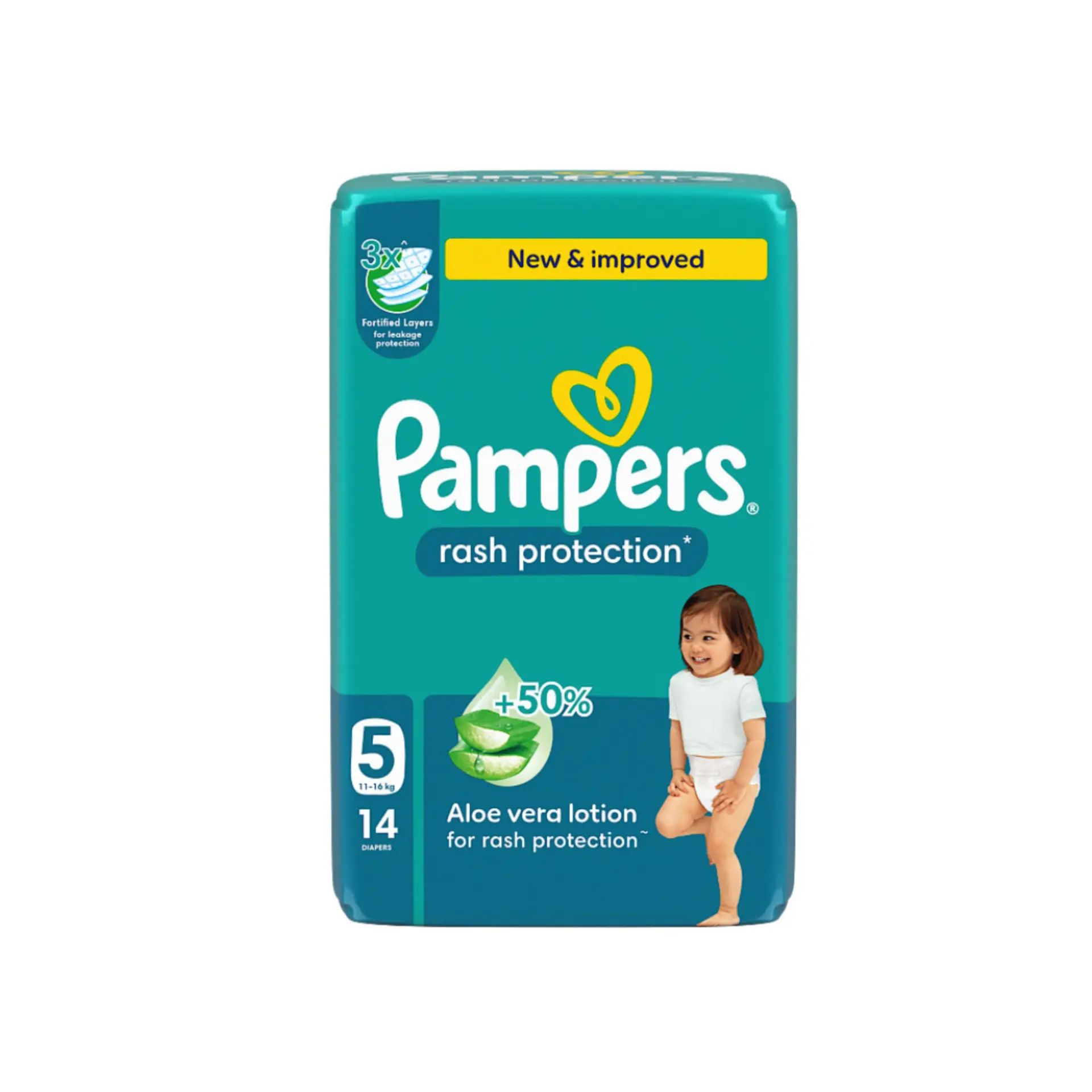 Pampers Rash Protection Taped Diapers with Aloe Vera Lotion, Size 5 (11-16kg), 14 Diapers