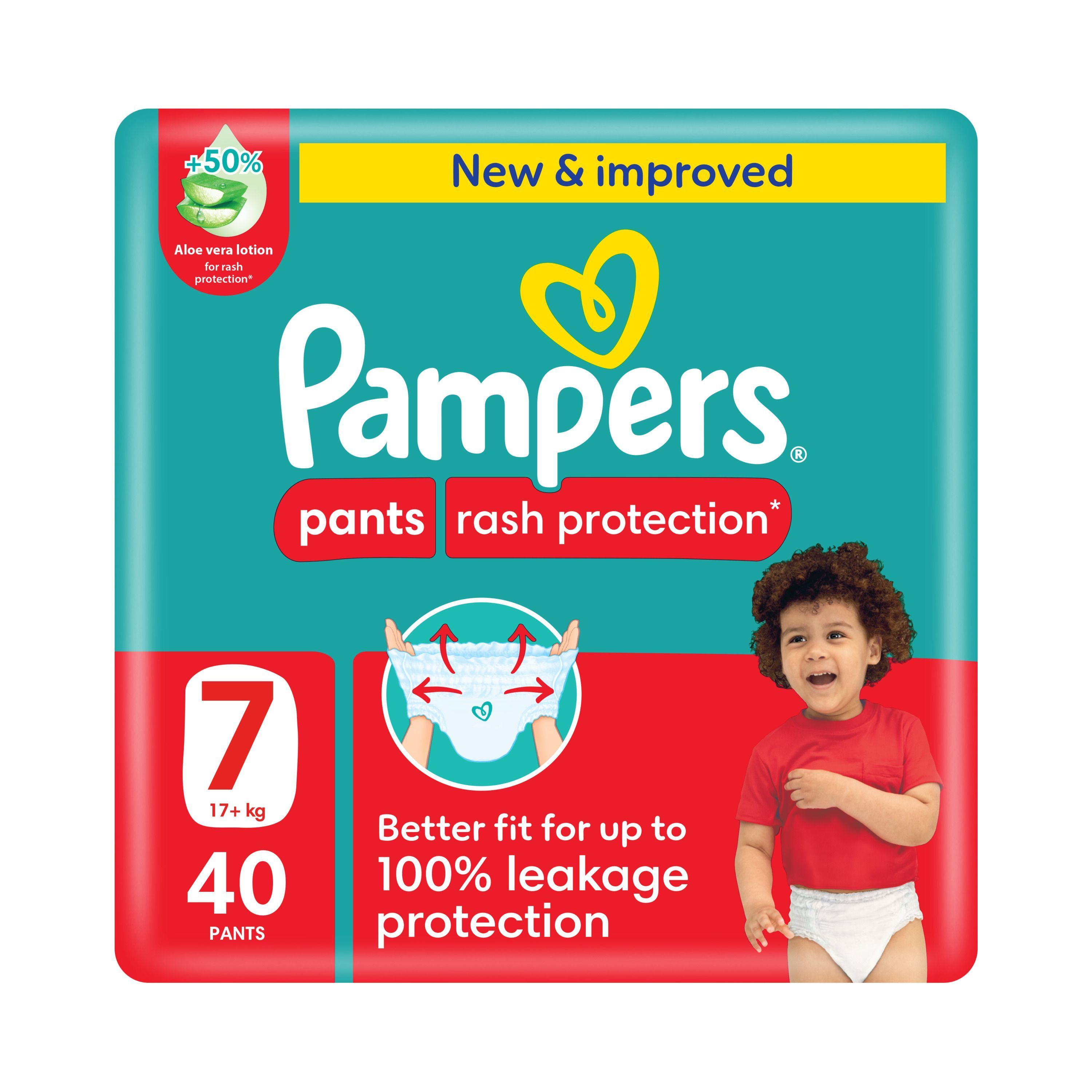 Pampers Rash Protection Pants Diapers with Aloe Vera Lotion Size 7 (17+kg), 40 Pieces