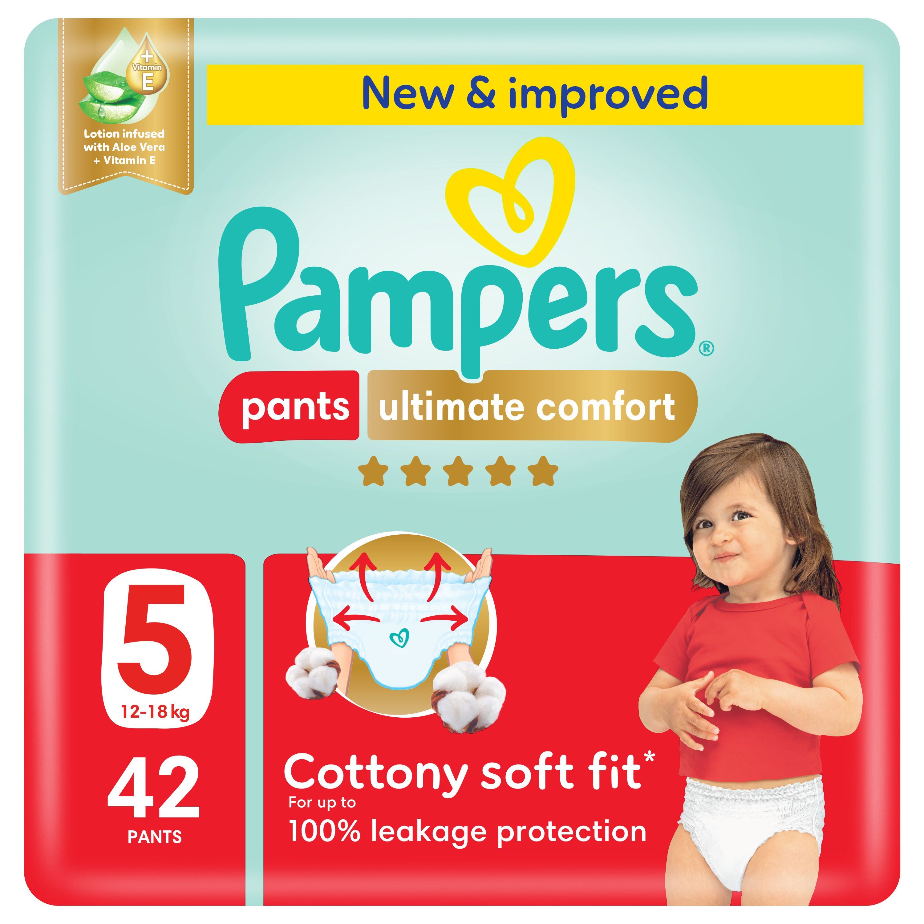 Pampers Ultimate Comfort Pants Diapers, Size 5, 12-18kg, with Aloe Vera and Vitamin E, 42 Pieces