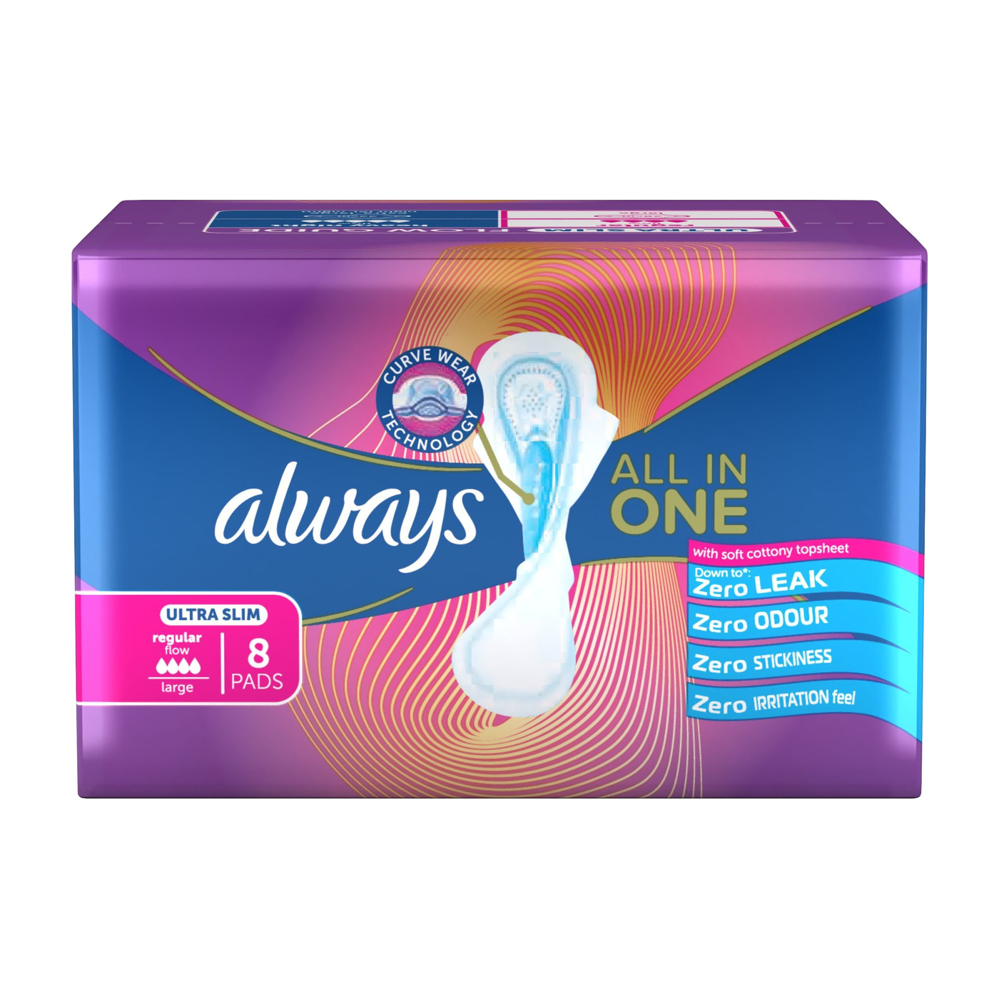 Always All In One Ultra Slim Large Pads, 8 Pads