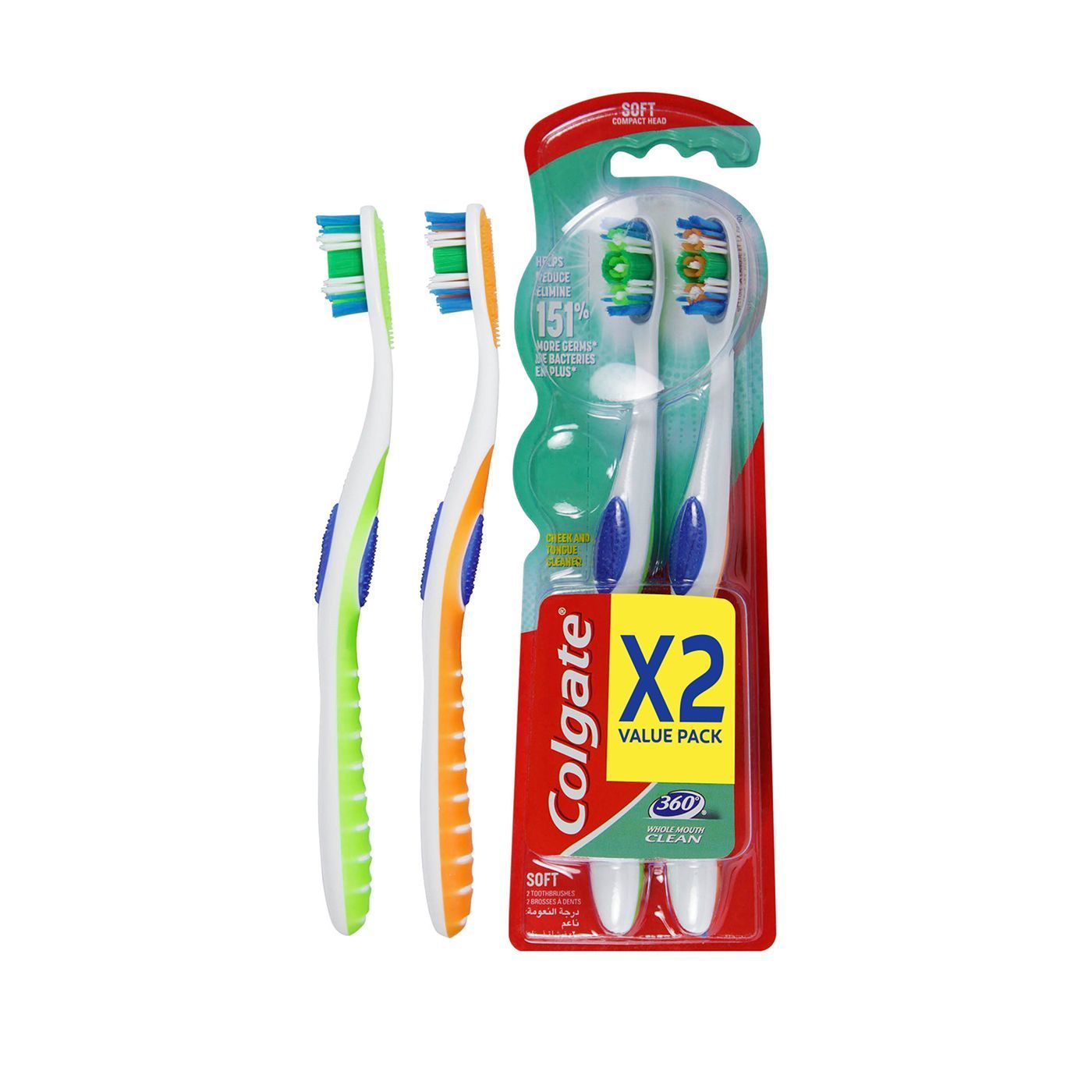 Colgate 360 Degree Blue & Gray Soft Toothbrushes, 2 Pieces