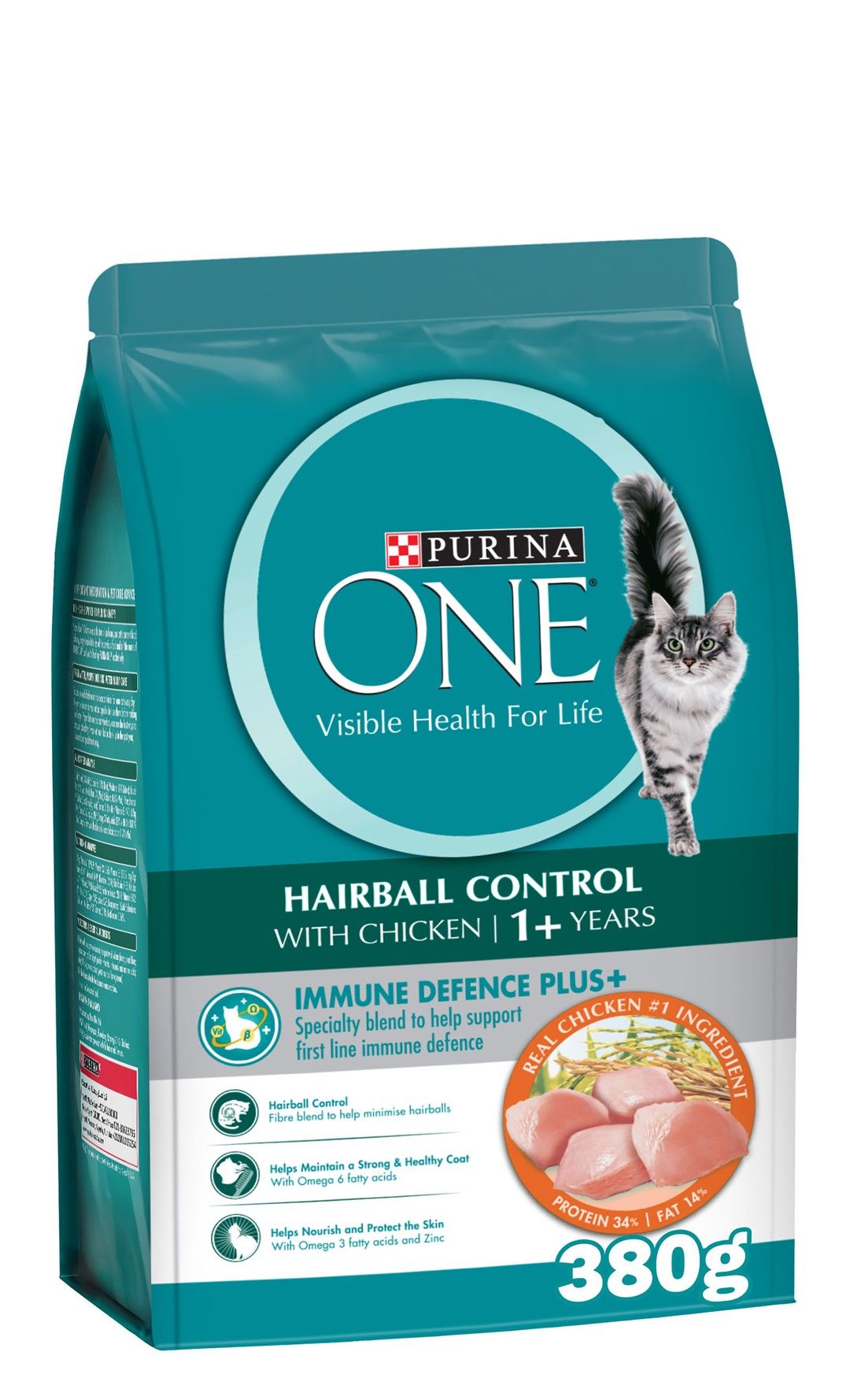 Purina One Hairball Control with Chicken Cat Food, 1+ Years, 380g