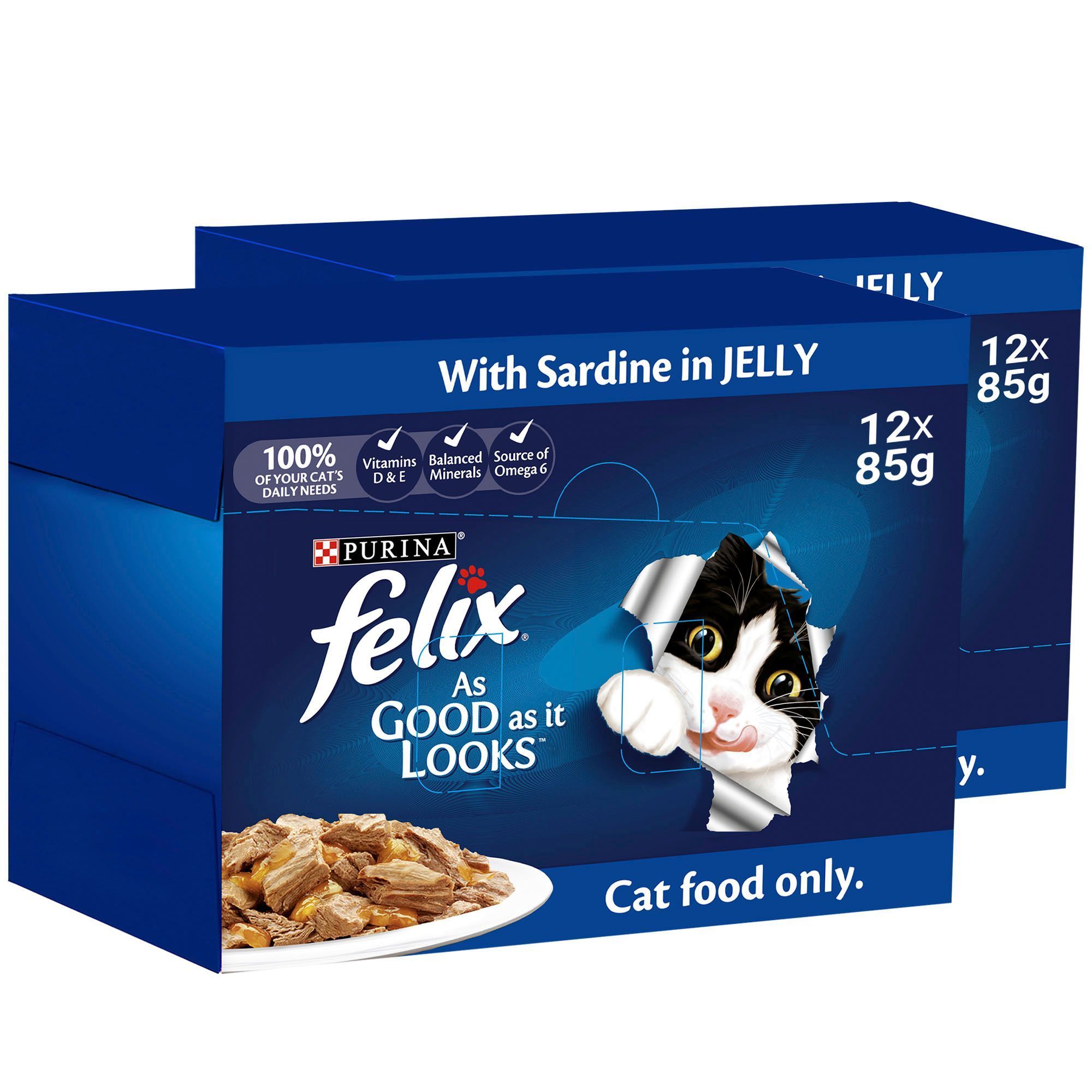 Purina Felix Adult Cat Food with Sardine In Jelly, 12x85g