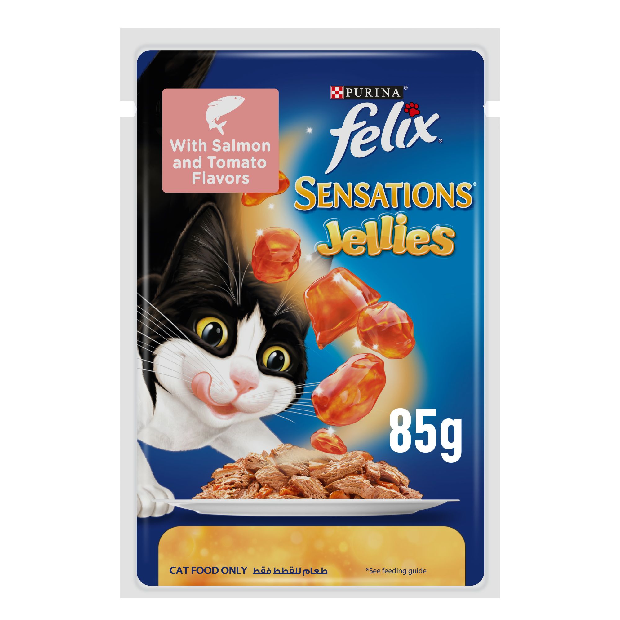 Purina Felix Sensations Jellies Salmon and Tomato Flavors, 85g