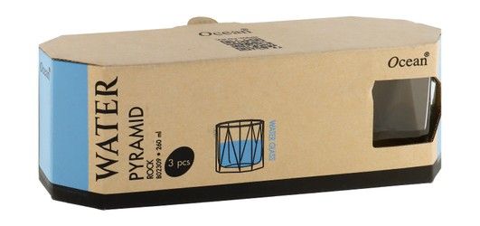 Ocean Pyramid Clear Water Glasses, 3x260ml
