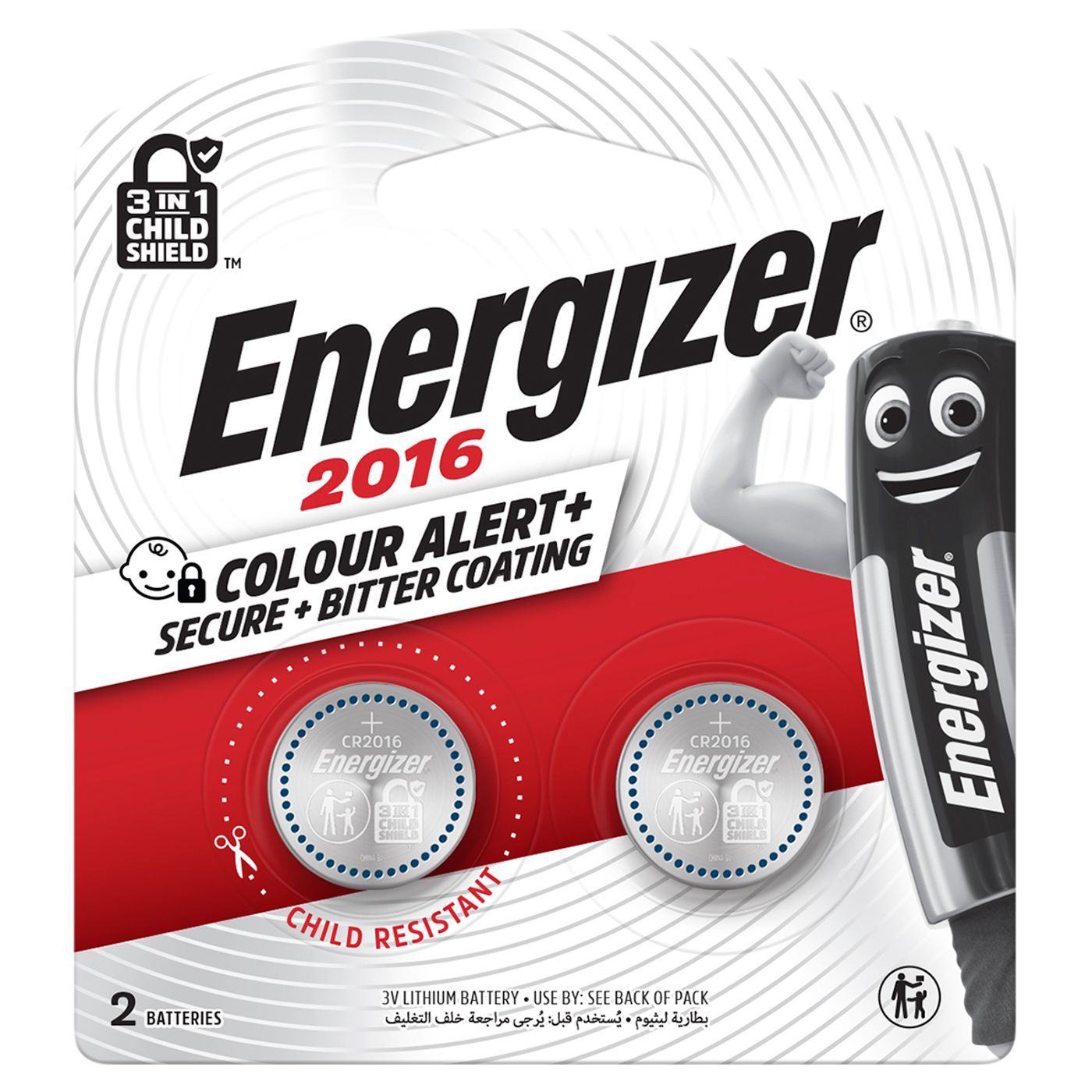 Energizer CR 2016 Zero Mercury Coin Battery, 2 Batteries