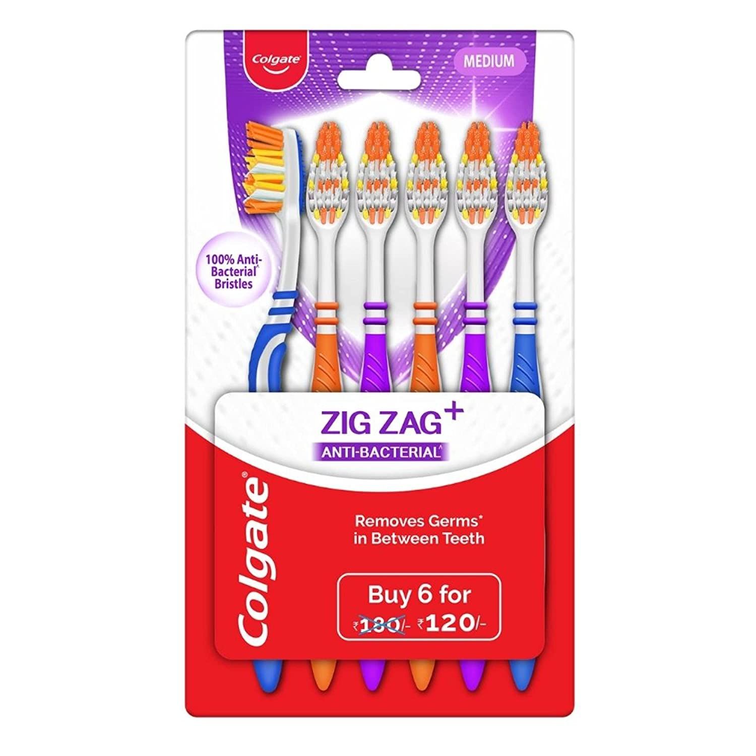 Colgate ZigZag Anti-Bacterial Toothbrush Soft, 6 Pieces