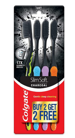 Colgate Slim Soft Charcoal Toothbrush, 4pieces