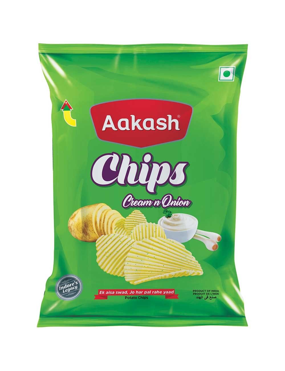 Aakash Cream & Onion Potato Chips - vegetarian 130 gr