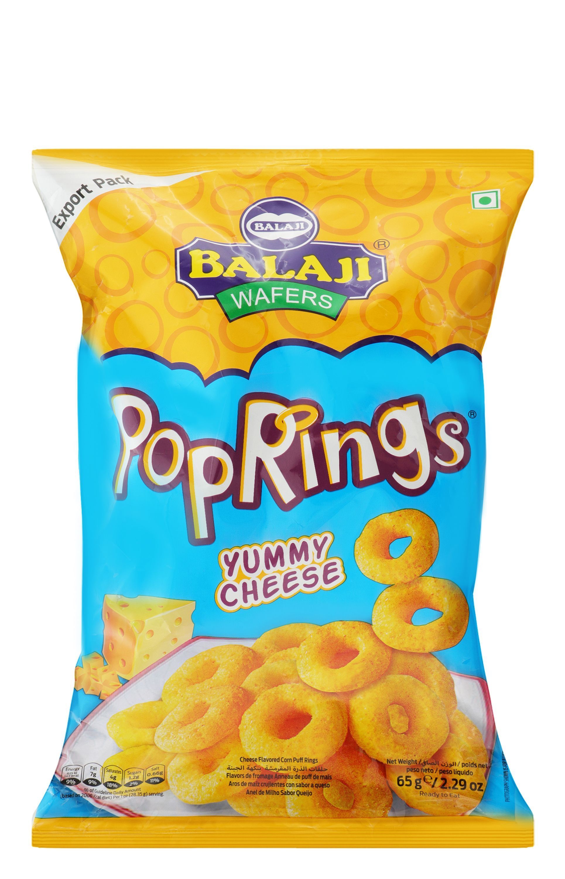 Balaji Yummy Cheese Corn Pop Rings, 65g