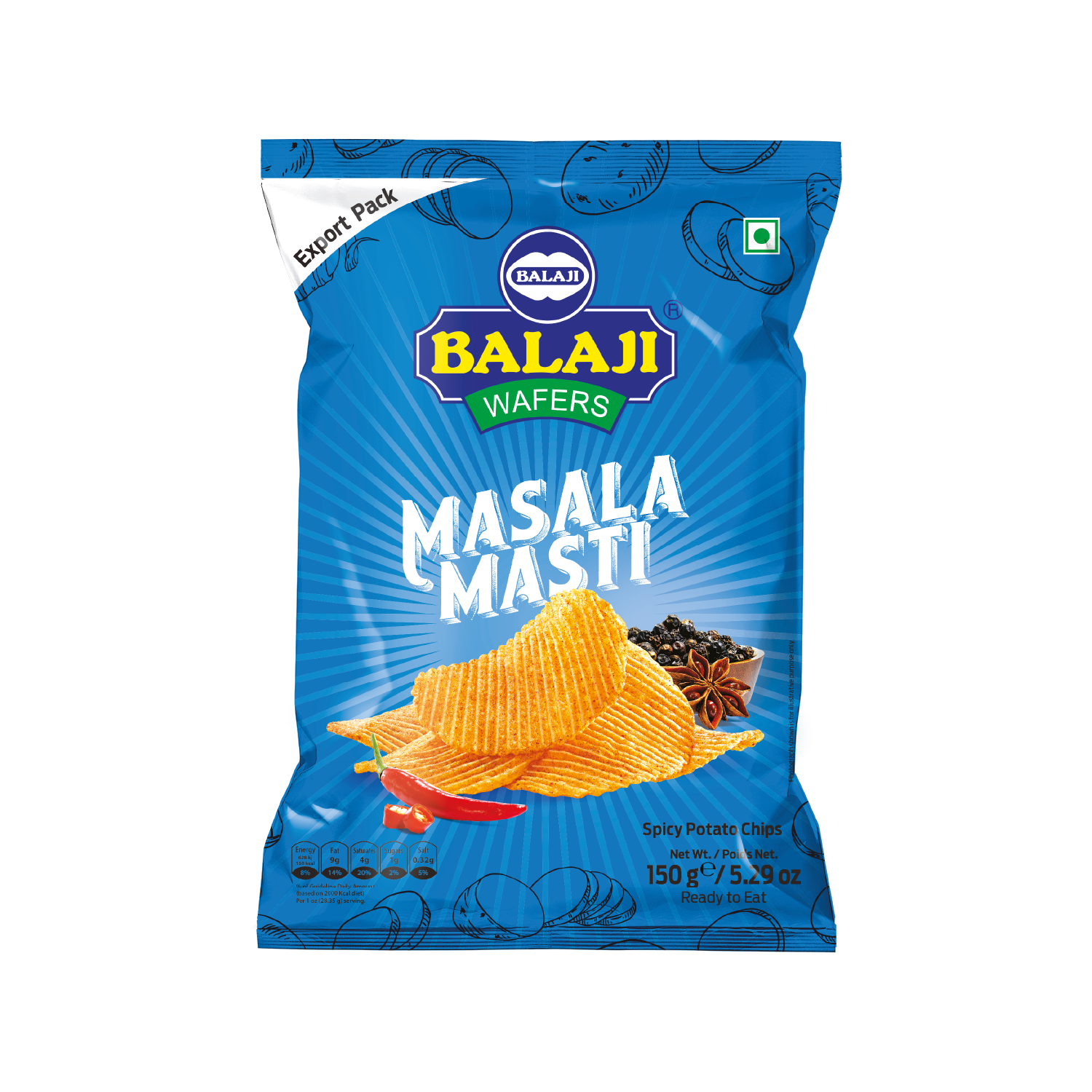 Balaji Masala Masti Spicy Potato Chips, India, 150g
