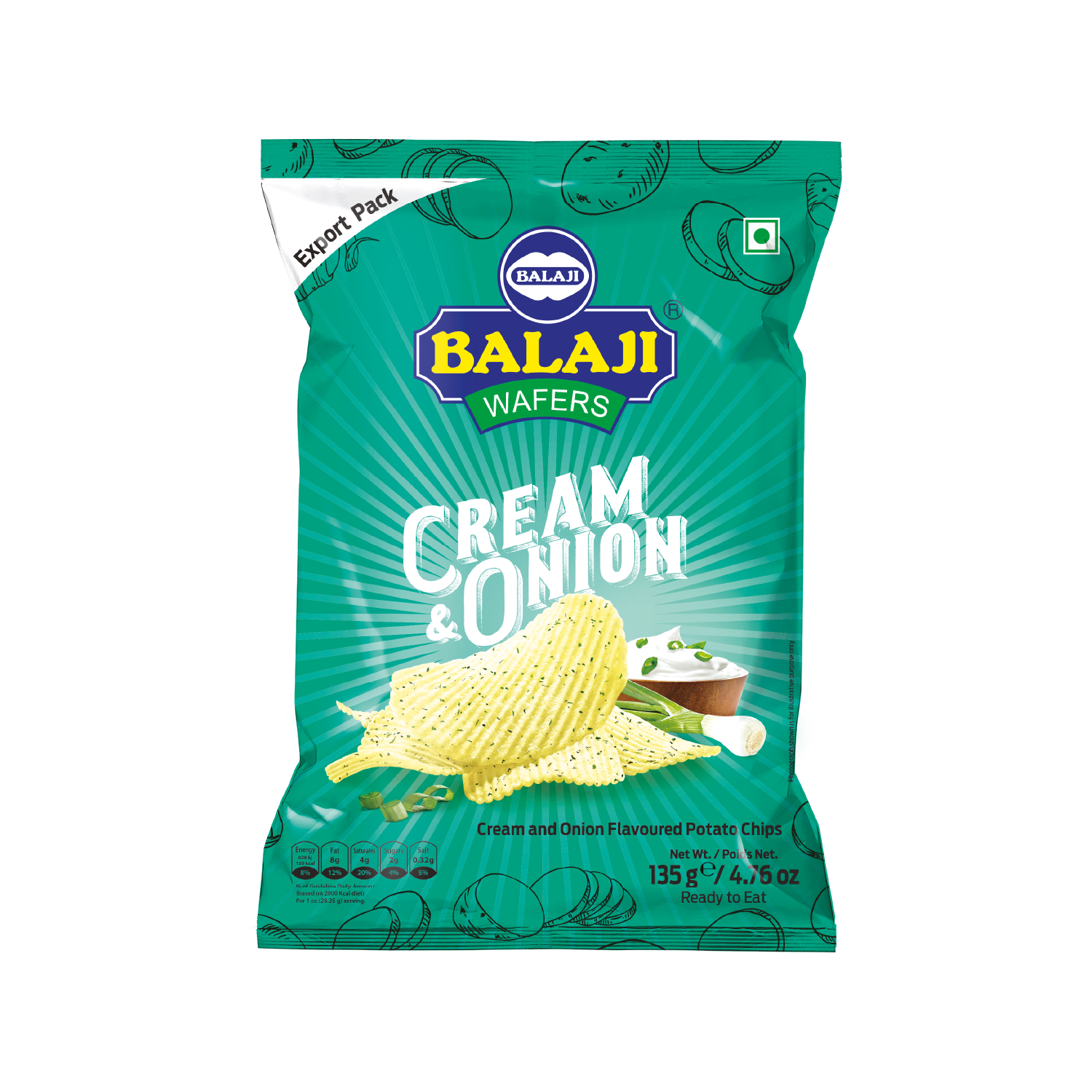 Balaji Cream&Onion Potato Chips, India, 135g