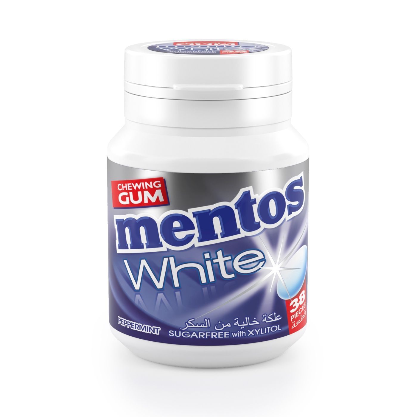 Mentos White Chewing Gum Peppermint Flavor with Xylitol, 38 Pieces